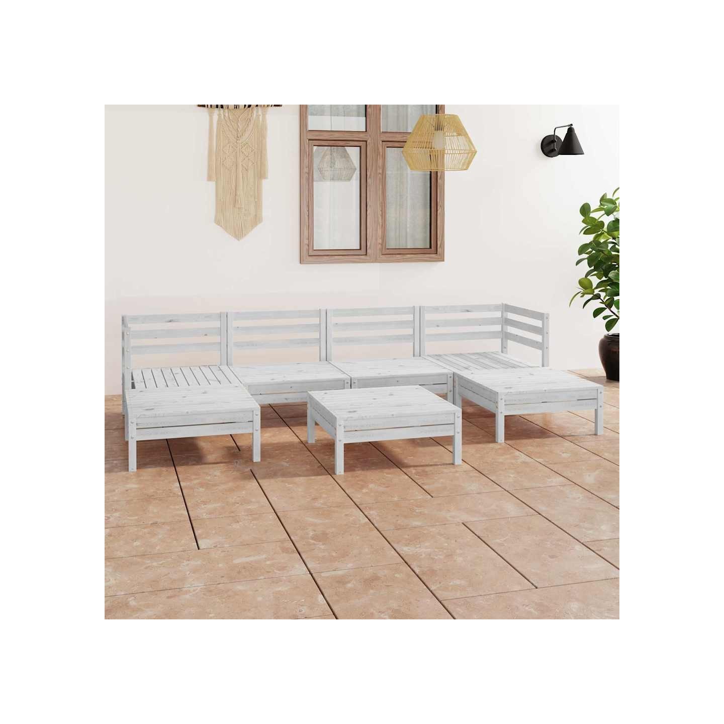 Salon de jardin 7 pcs Blanc Bois de pin massif