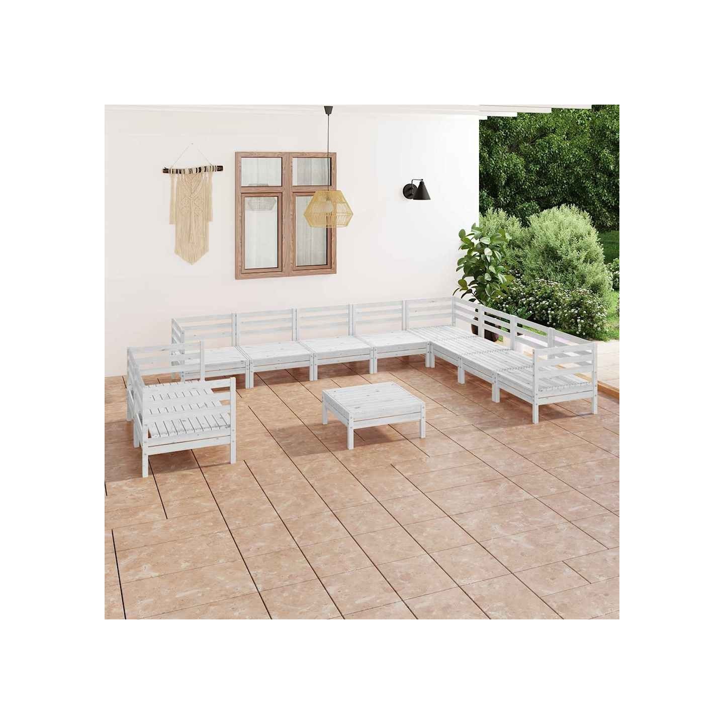 Salon de jardin 11 pcs Bois de pin massif Blanc
