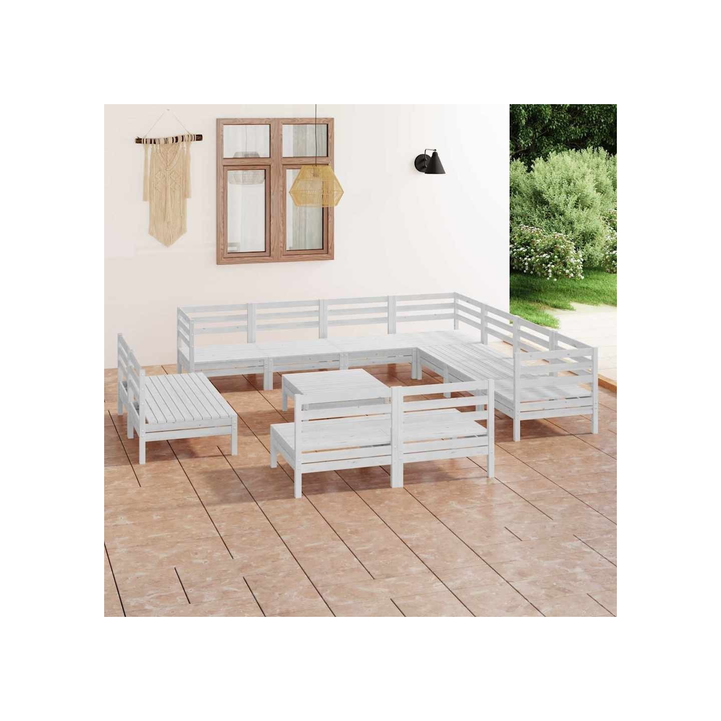 Salon de jardin 12 pcs Bois de pin massif Blanc