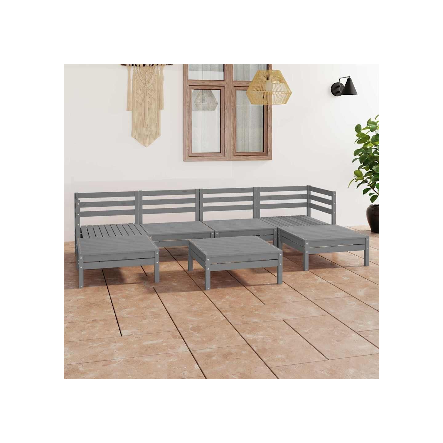 Salon de jardin 7 pcs Gris Bois de pin massif
