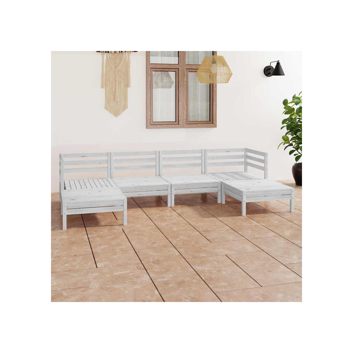 Salon de jardin 6 pcs Blanc Bois de pin massif
