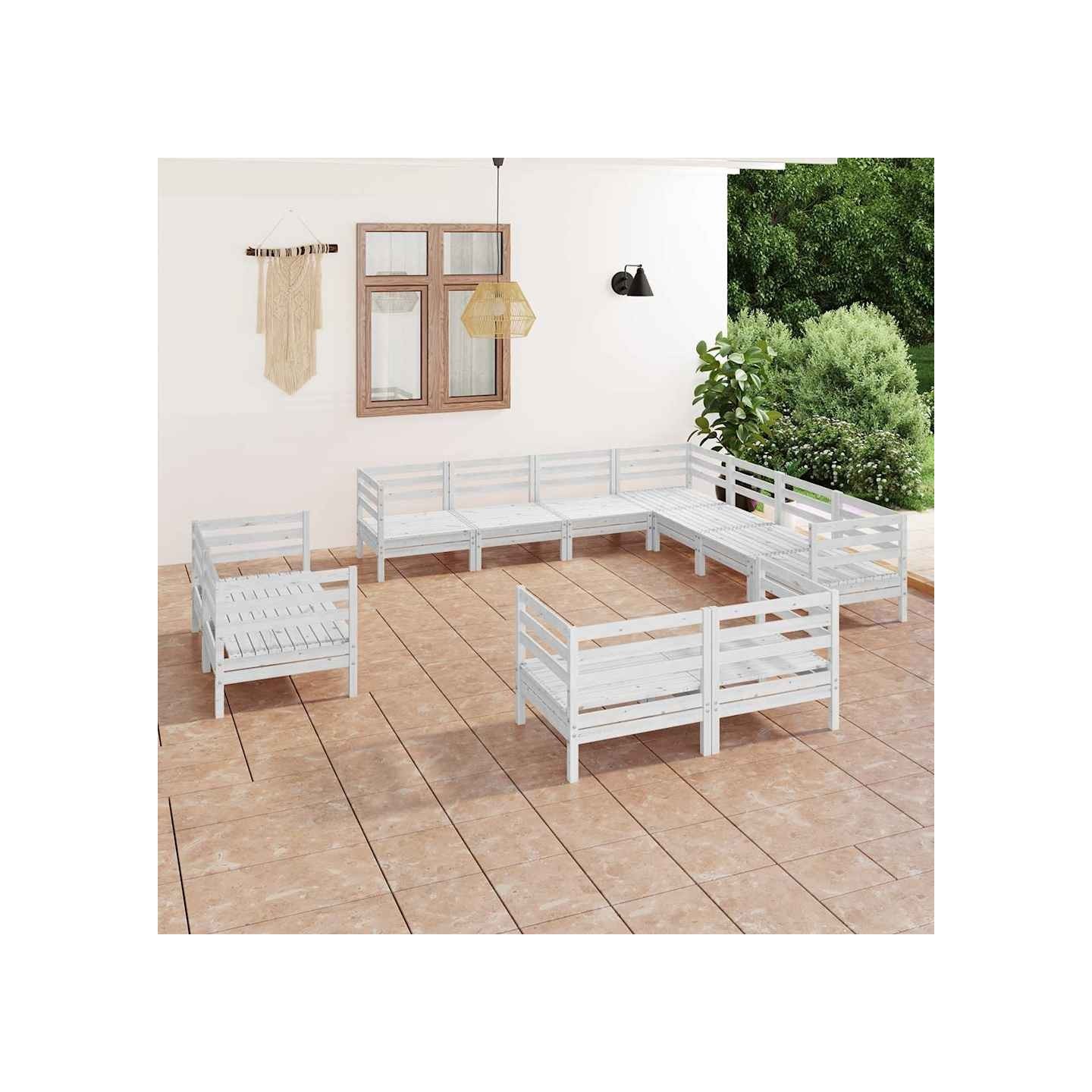 Salon de jardin 11 pcs Bois de pin massif Blanc