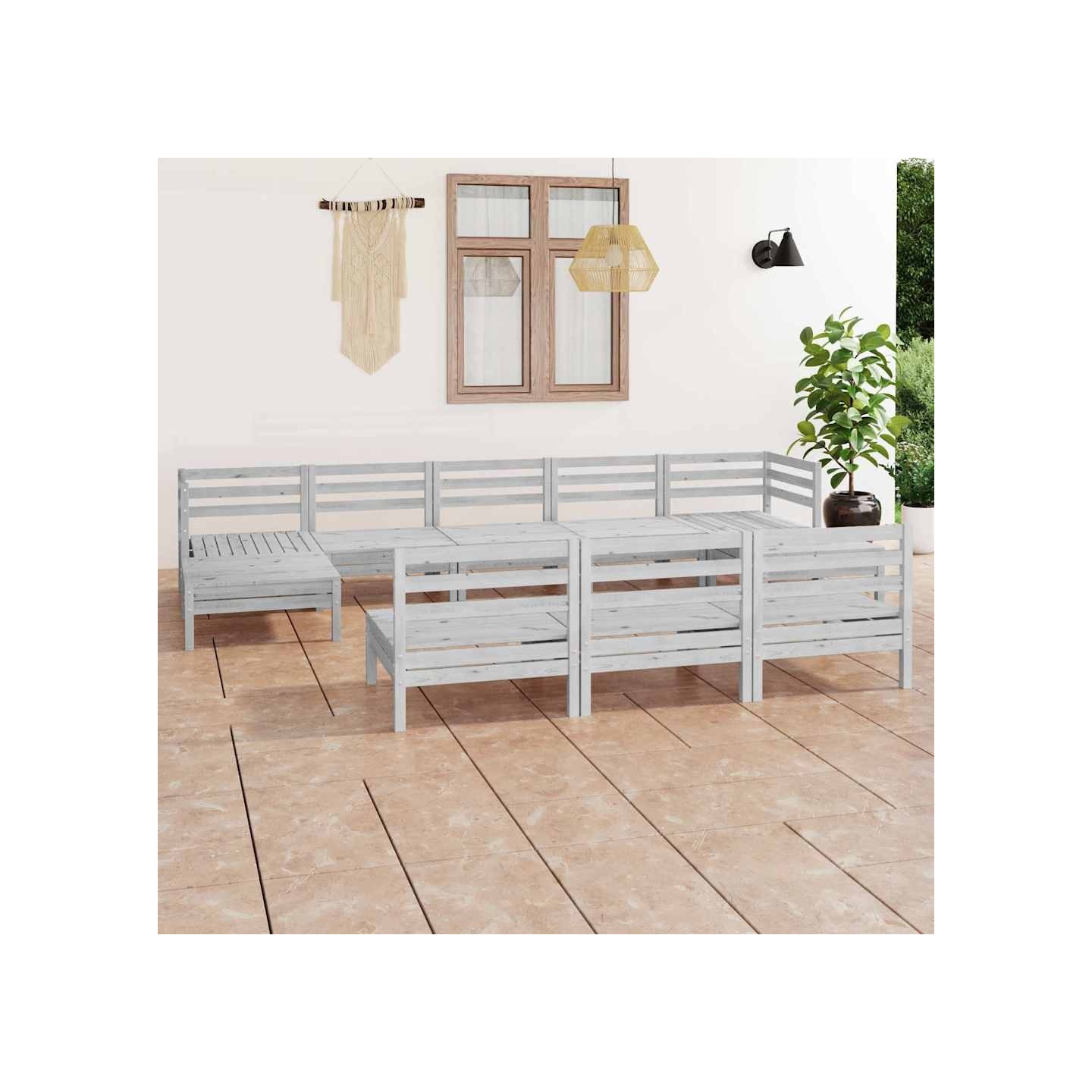 Salon de jardin 10 pcs Blanc Bois de pin massif