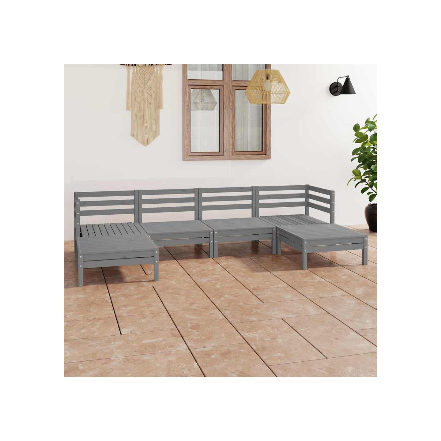 Salon de jardin 6 pcs Gris Bois de pin massif