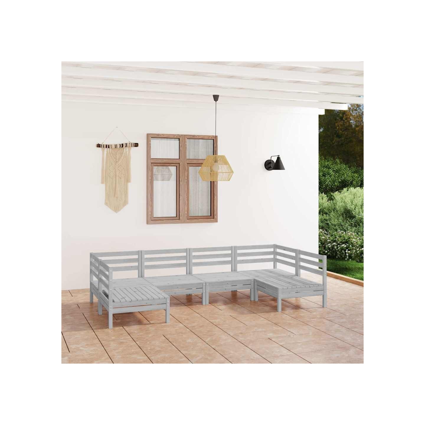 Salon de jardin 6 pcs Blanc Bois de pin massif