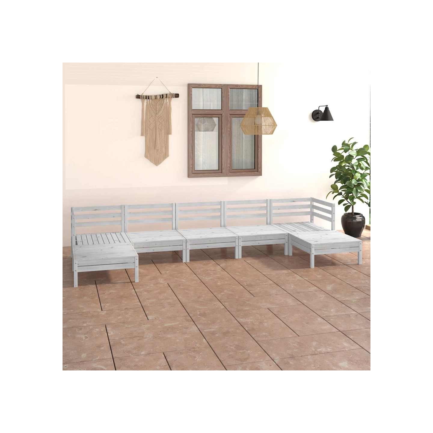 Salon de jardin 7 pcs Blanc Bois de pin massif