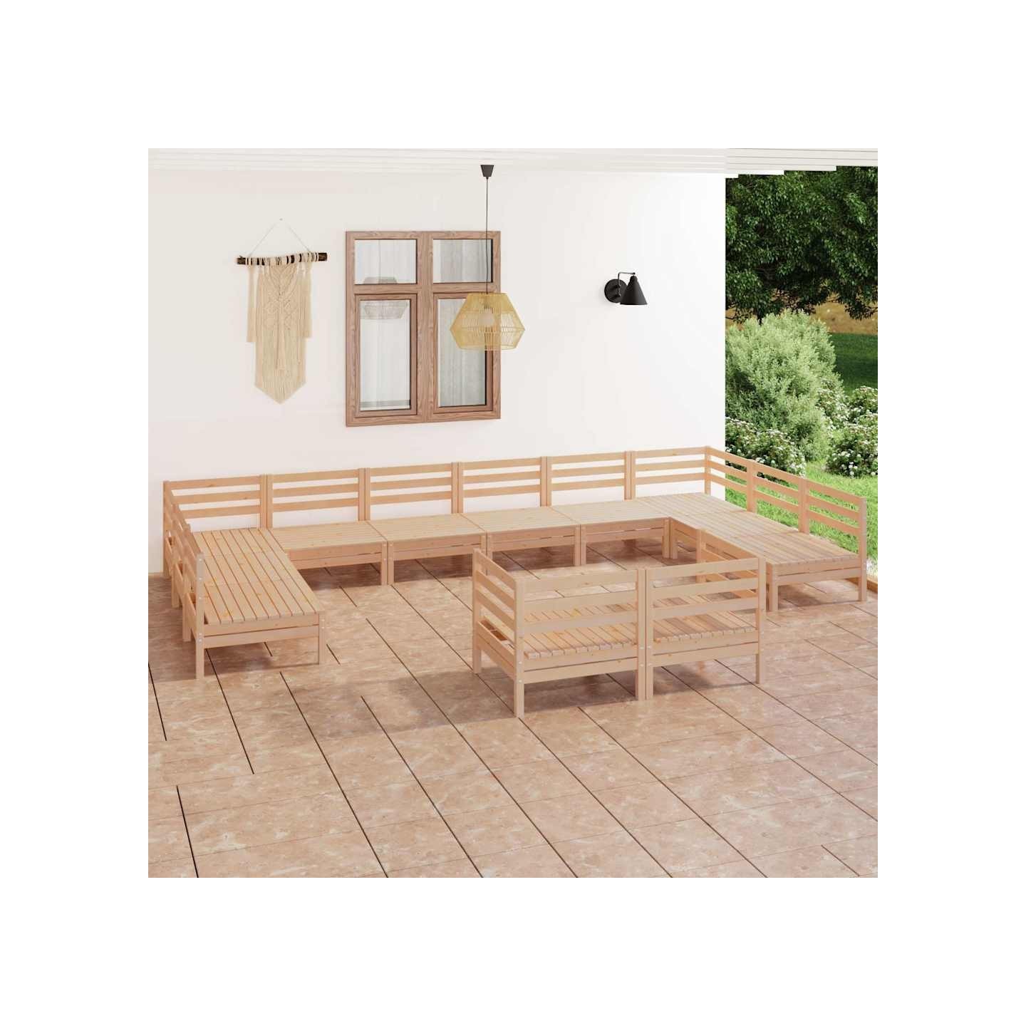 Salon de jardin 12 pcs Bois de pin massif
