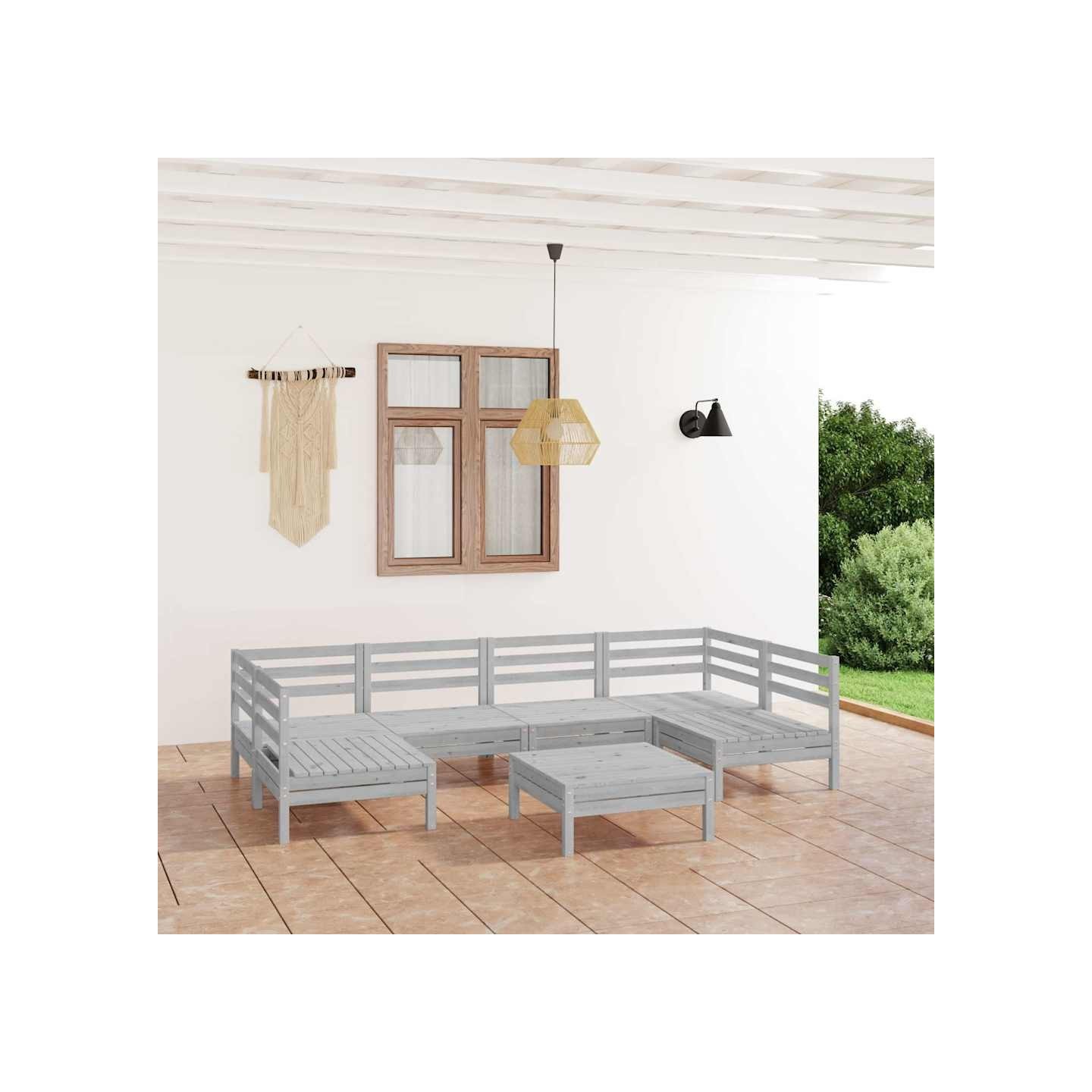 Salon de jardin 7 pcs Blanc Bois de pin massif