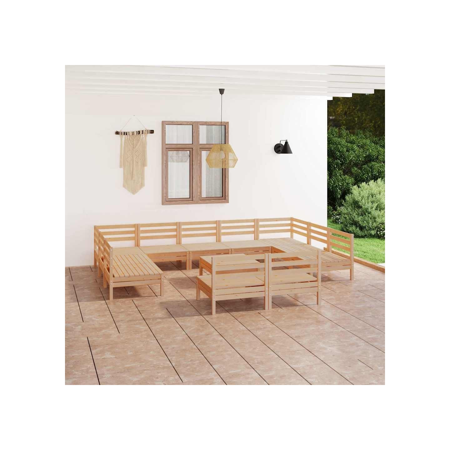 Salon de jardin 12 pcs Bois de pin massif
