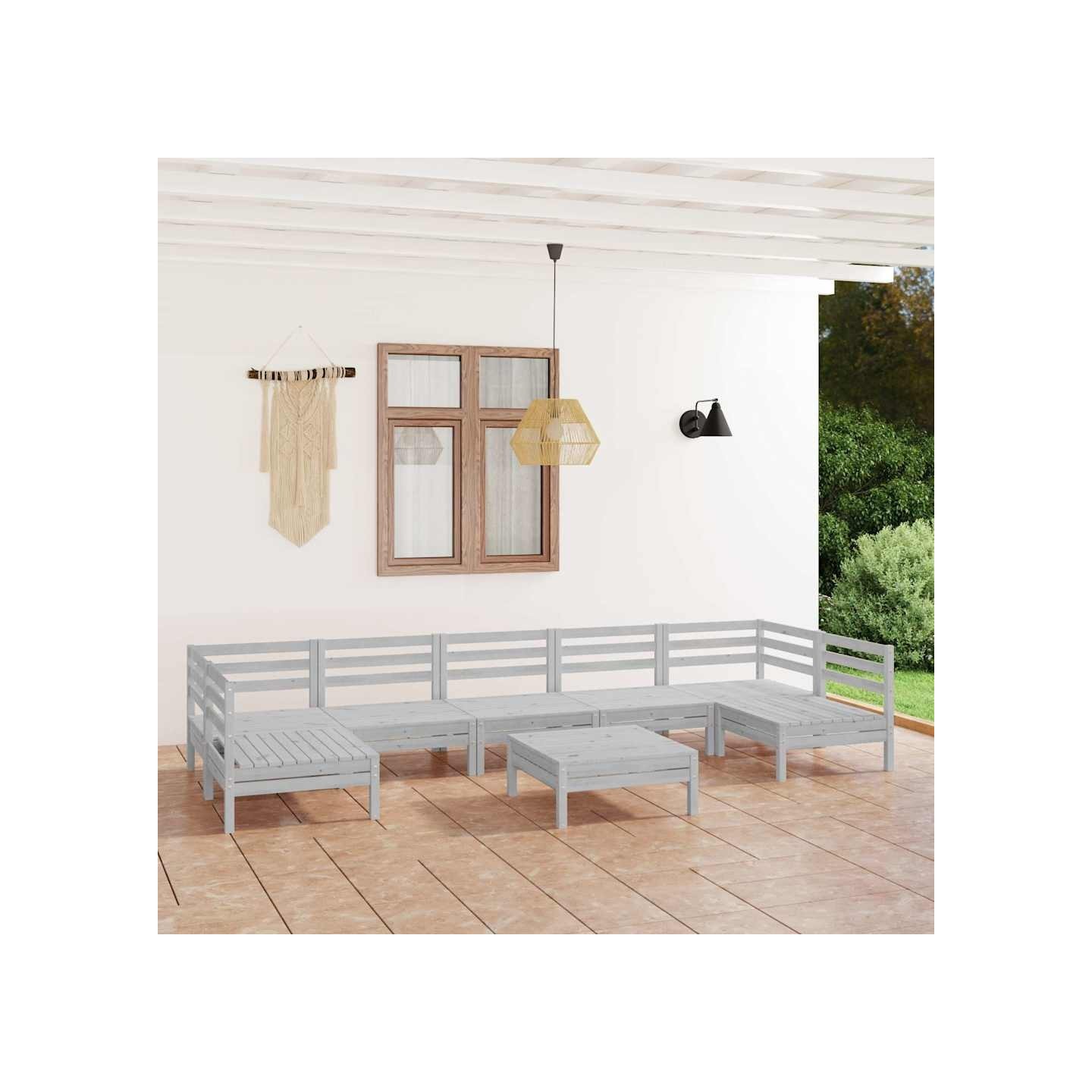 Salon de jardin 8 pcs Blanc Bois de pin massif