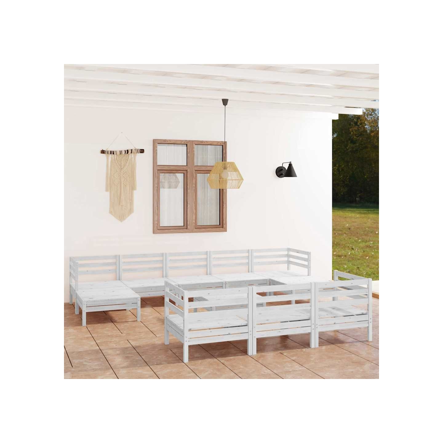 Salon de jardin 11 pcs Blanc Bois de pin massif