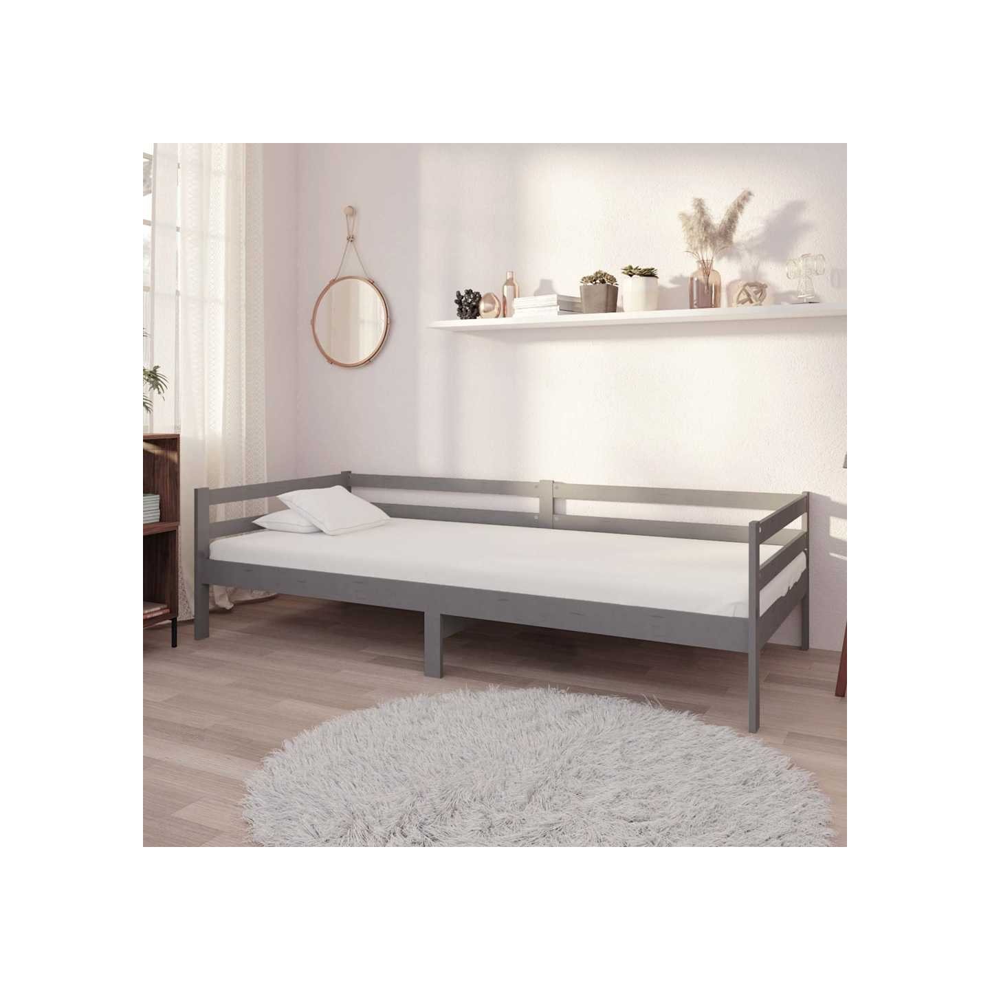 Lit de repos avec matelas 90x200 cm Gris Bois de pin massif