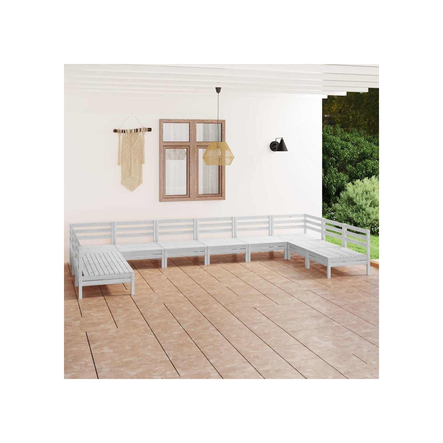 Salon de jardin 10 pcs Blanc Bois de pin massif