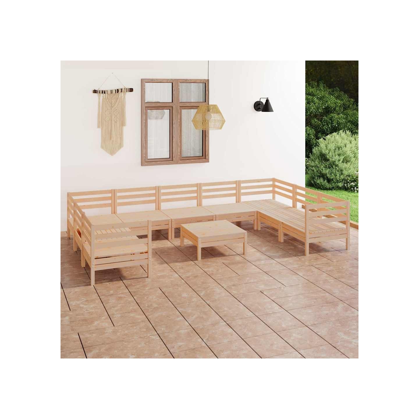 Salon de jardin 10 pcs Bois de pin massif