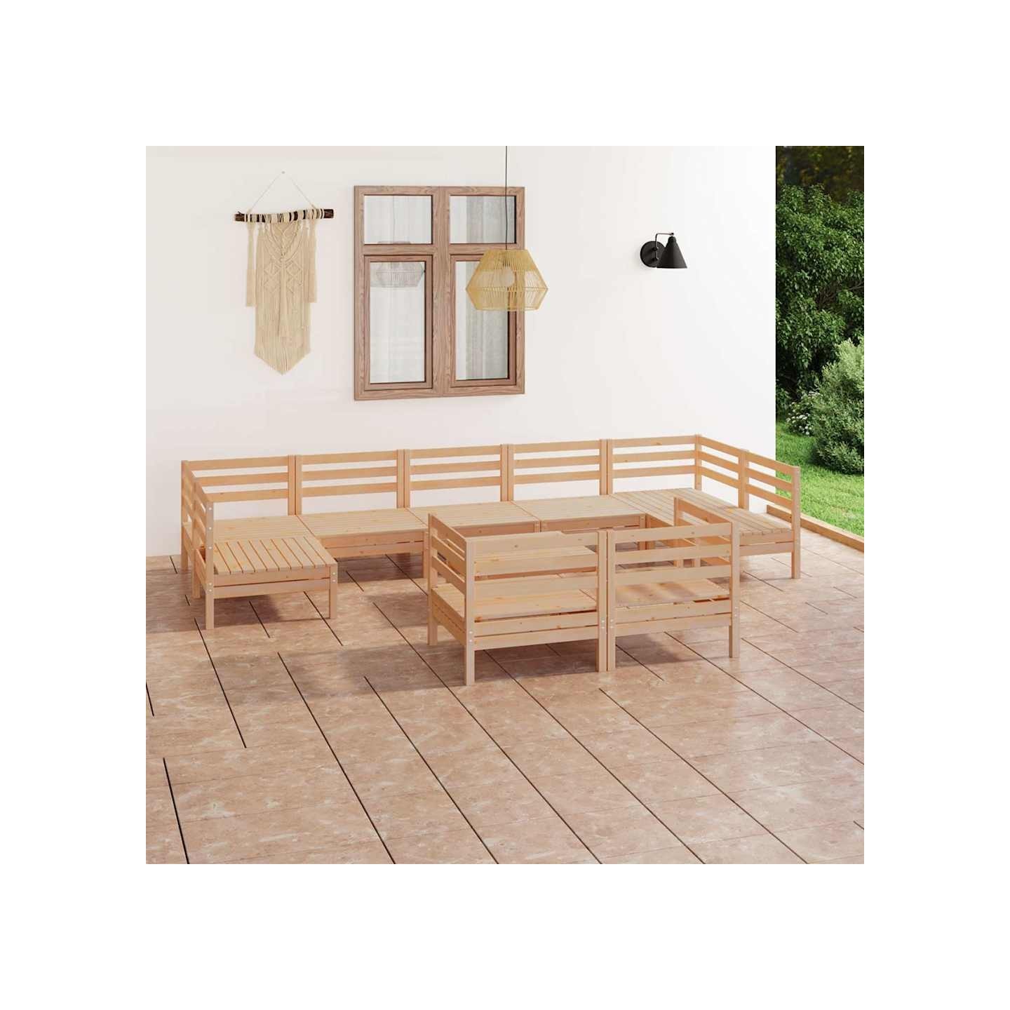 Salon de jardin 10 pcs Bois de pin massif