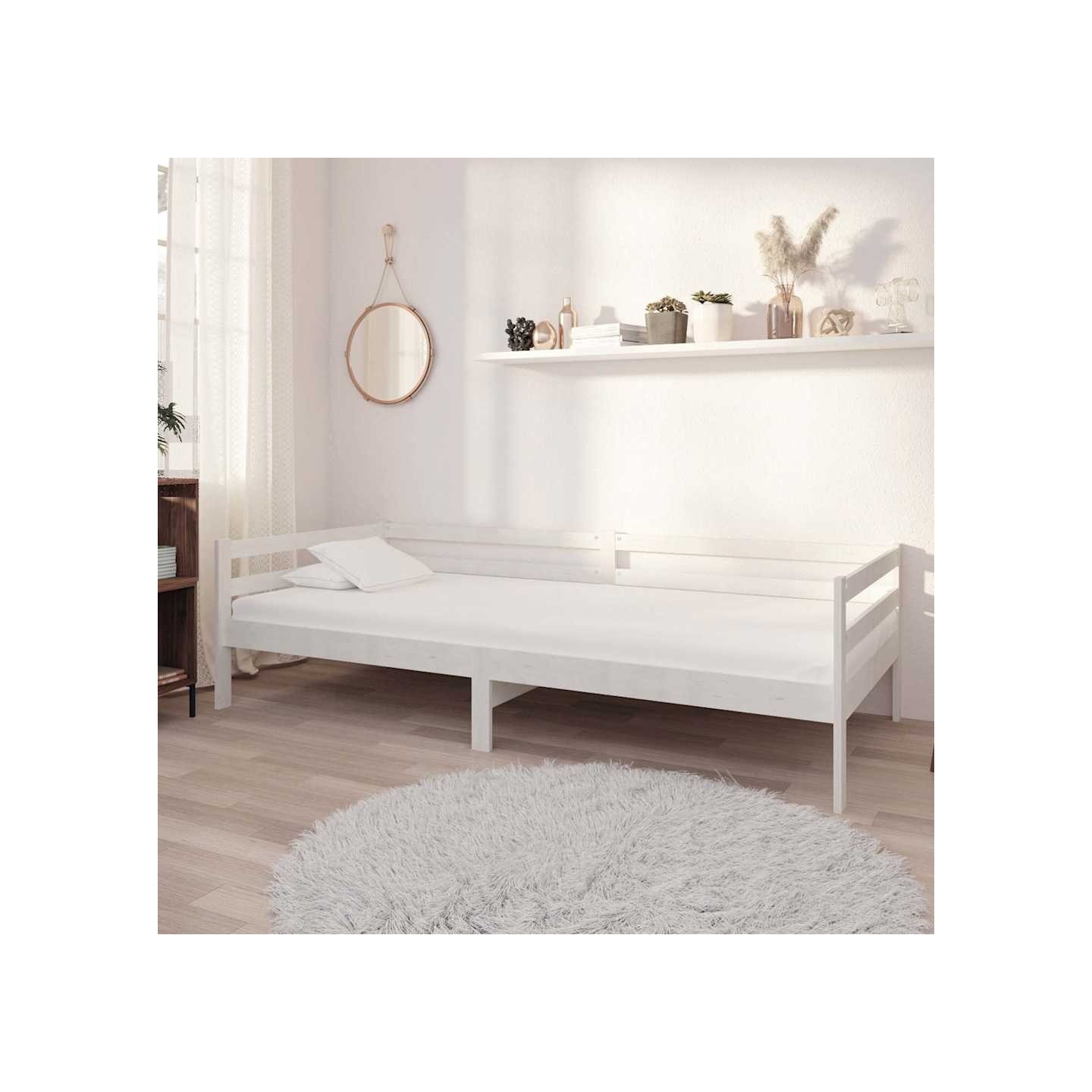 Lit de repos avec matelas 90x200 cm Blanc Bois de pin massif