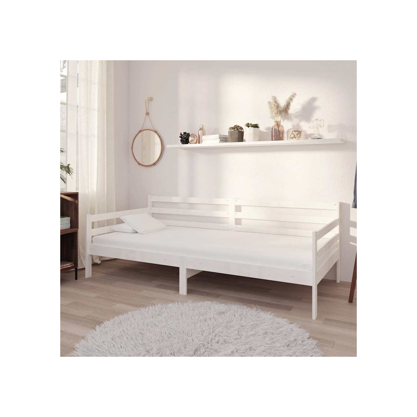Lit de repos avec matelas 90x200 cm Blanc Bois de pin massif