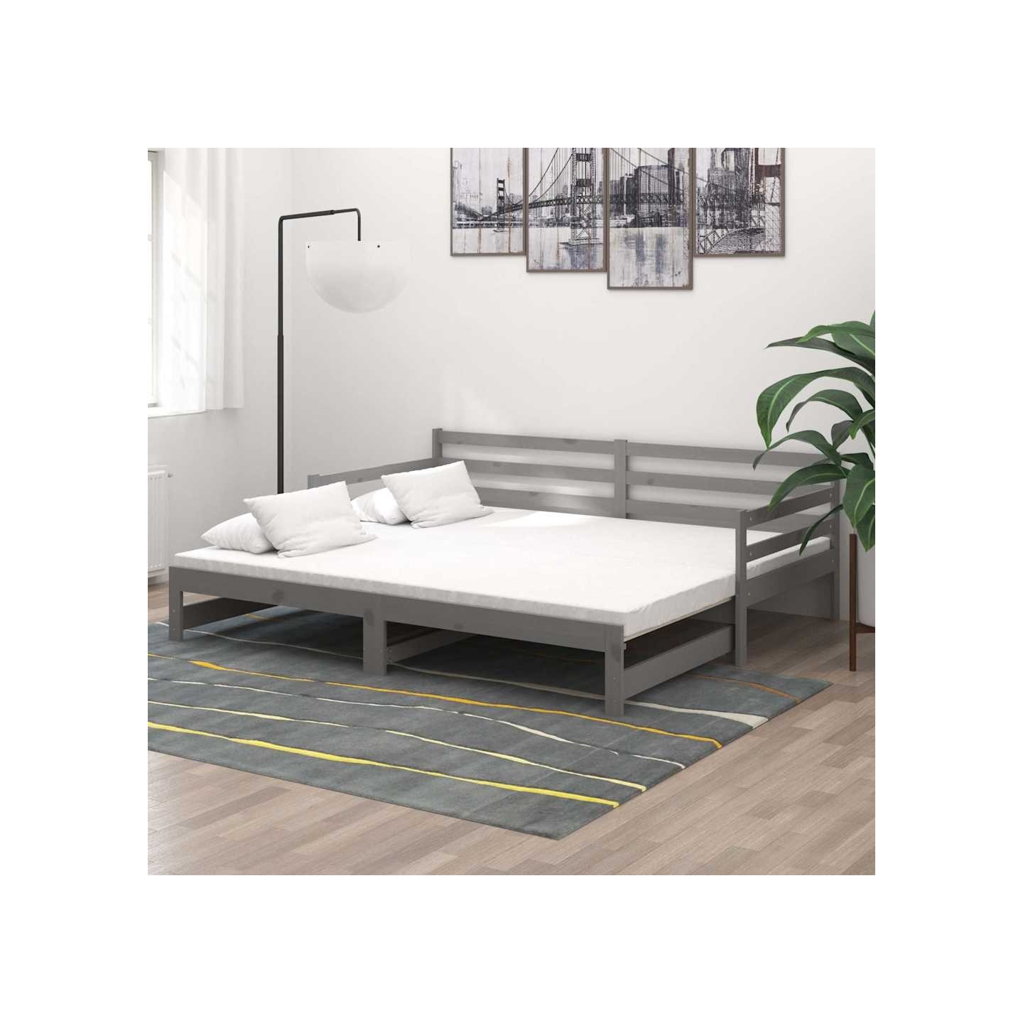 Lit coulissant 2x(90x200) cm Gris Bois de pin massif
