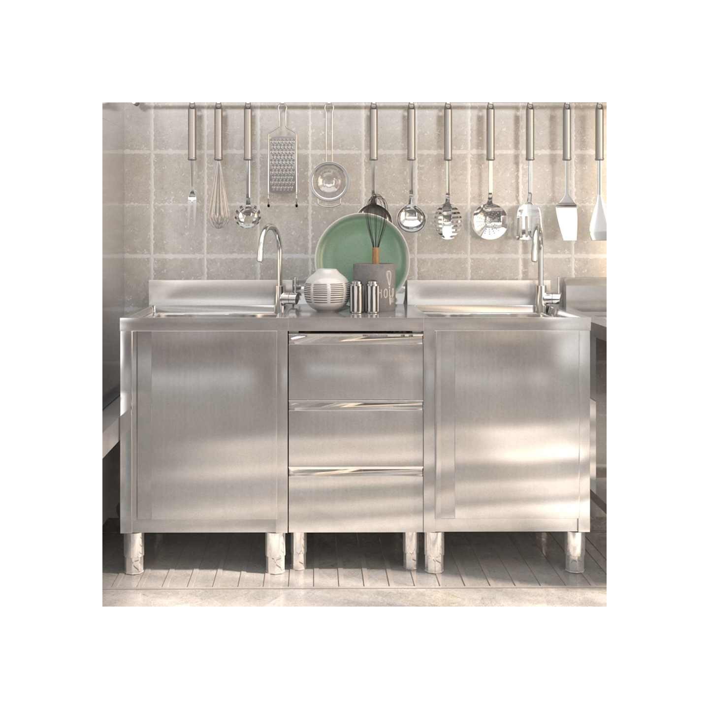 Armoires de cuisine commerciales 3 pièces en acier inoxydable