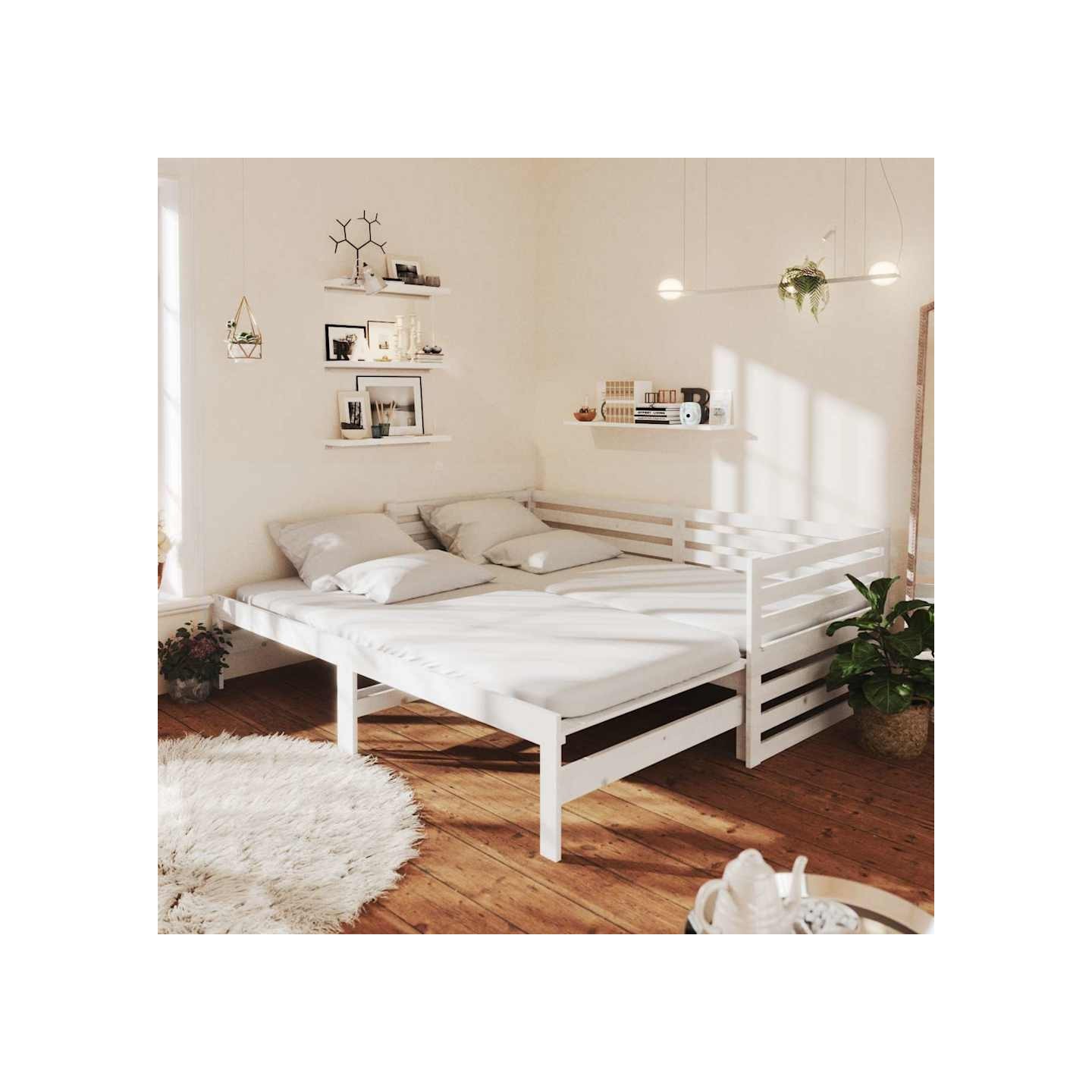 Lit coulissant 2x(90x200) cm Blanc Bois de pin massif
