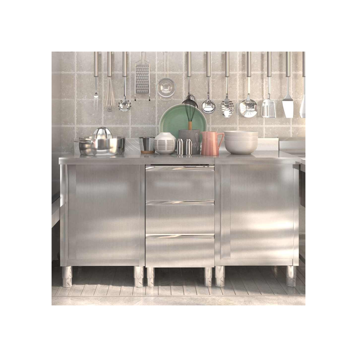 Armoires de cuisine commerciales 3 pièces en acier inoxydable