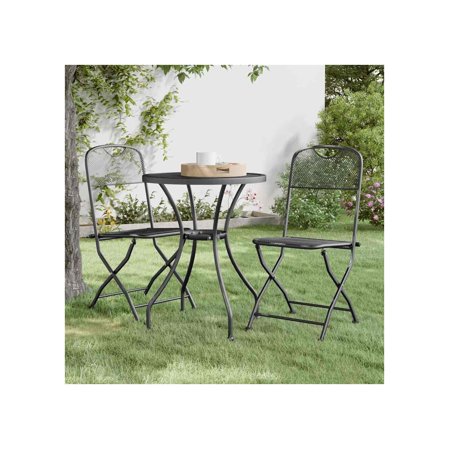 Ensemble à manger de jardin 3 pcs Maille Métal Anthracite