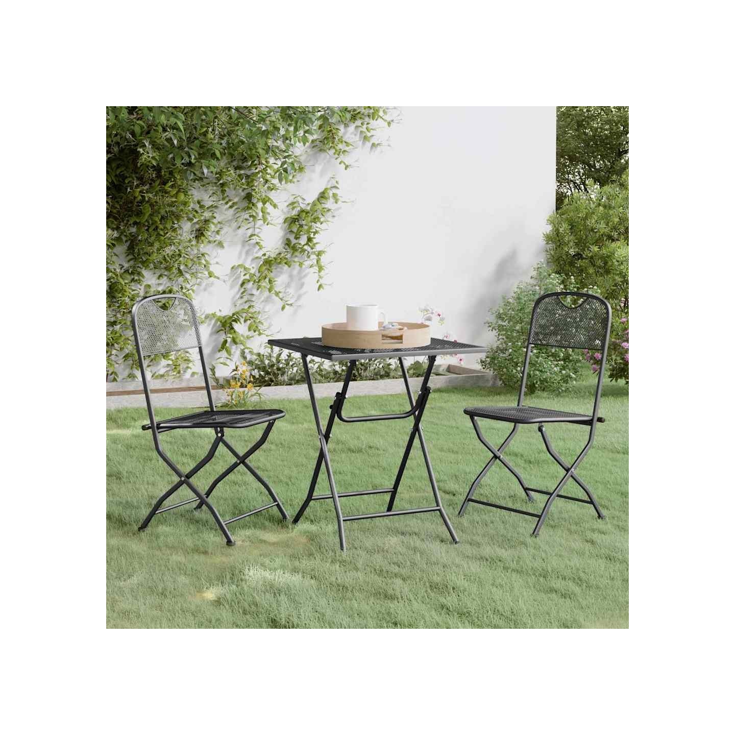 Ensemble à manger de jardin 3 pcs Maille Métal Anthracite