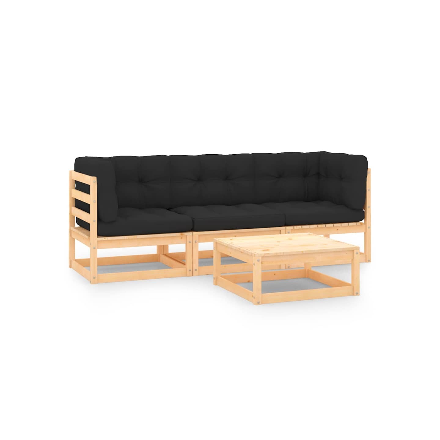 Salon de jardin 4 pcs avec coussins Bois de pin massif