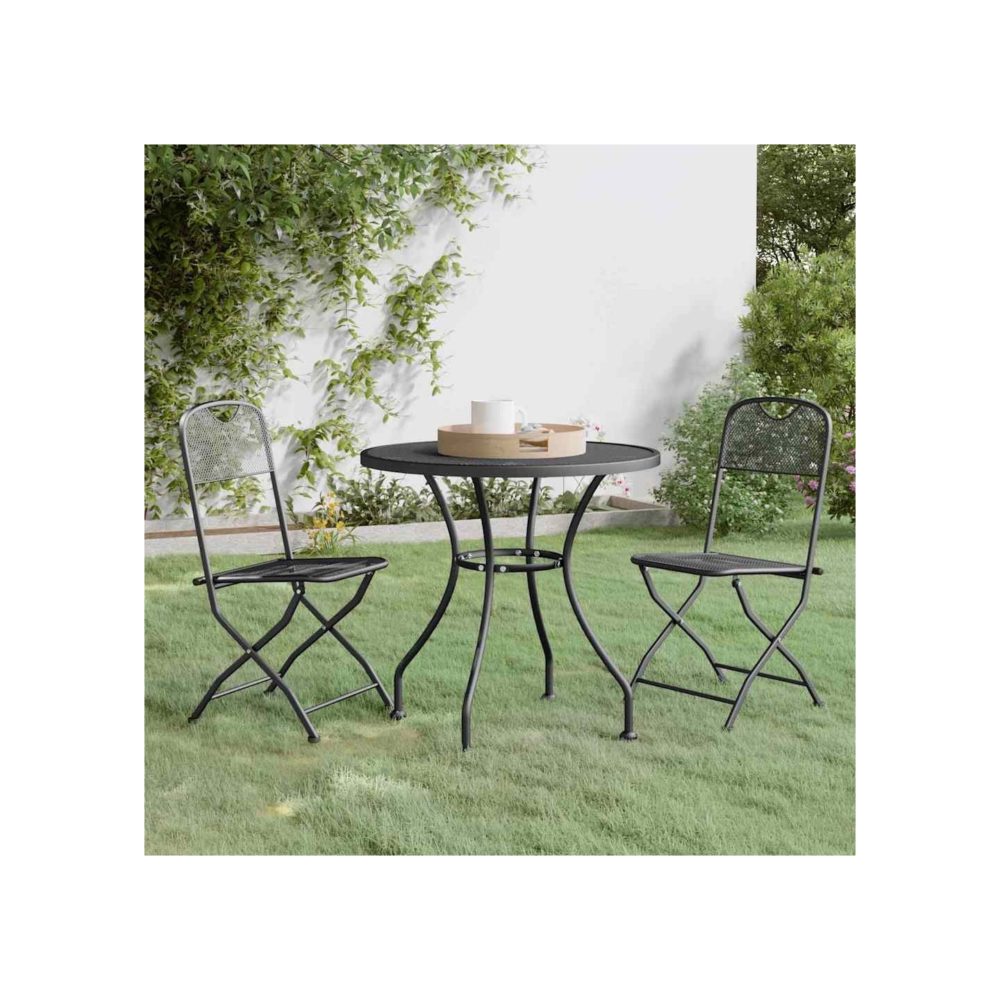 Ensemble à manger de jardin 3 pcs Maille Métal Anthracite