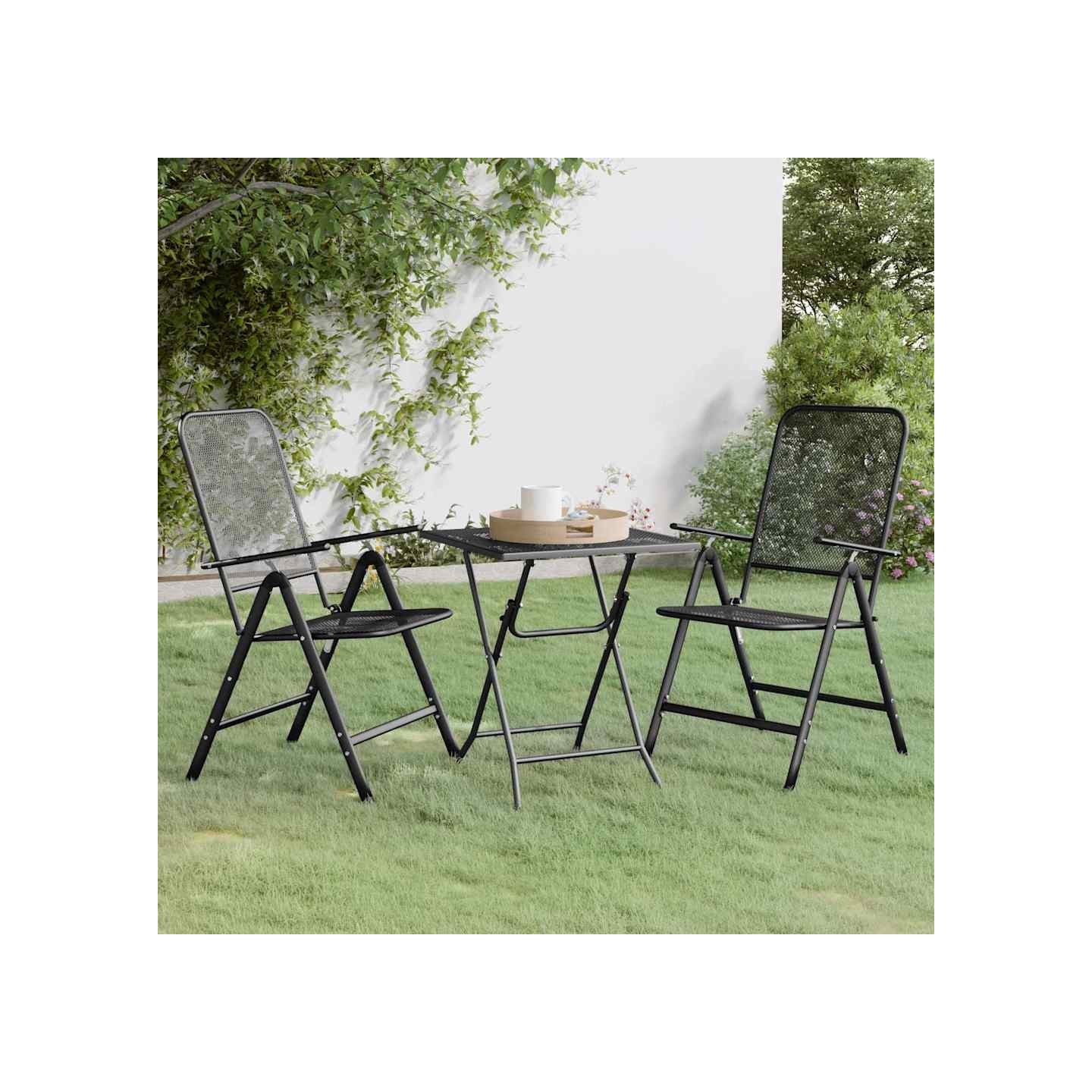 Ensemble à manger de jardin 3 pcs Maille Métal Anthracite