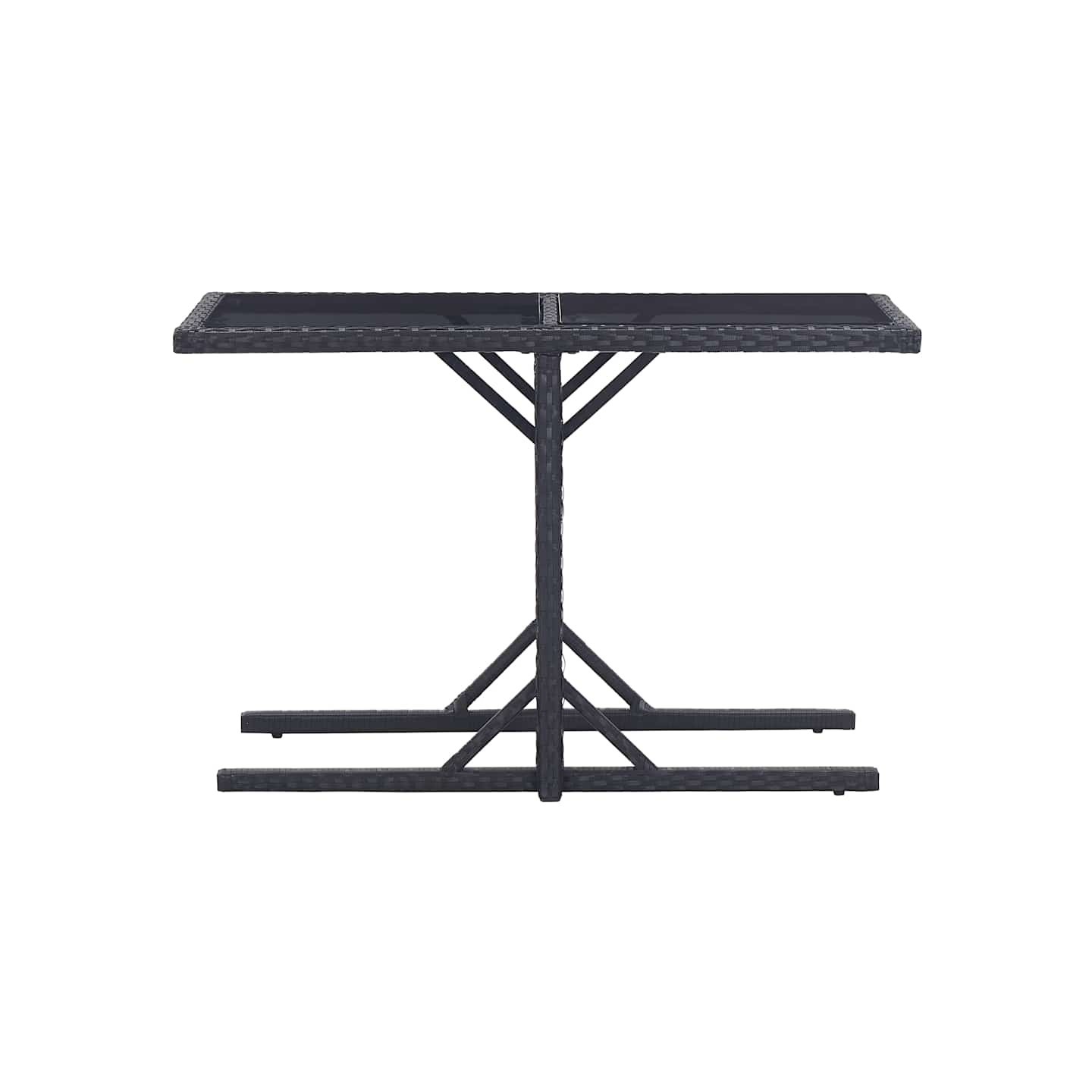 Table de jardin Noir 110x53x72 cm Verre et résine tressée