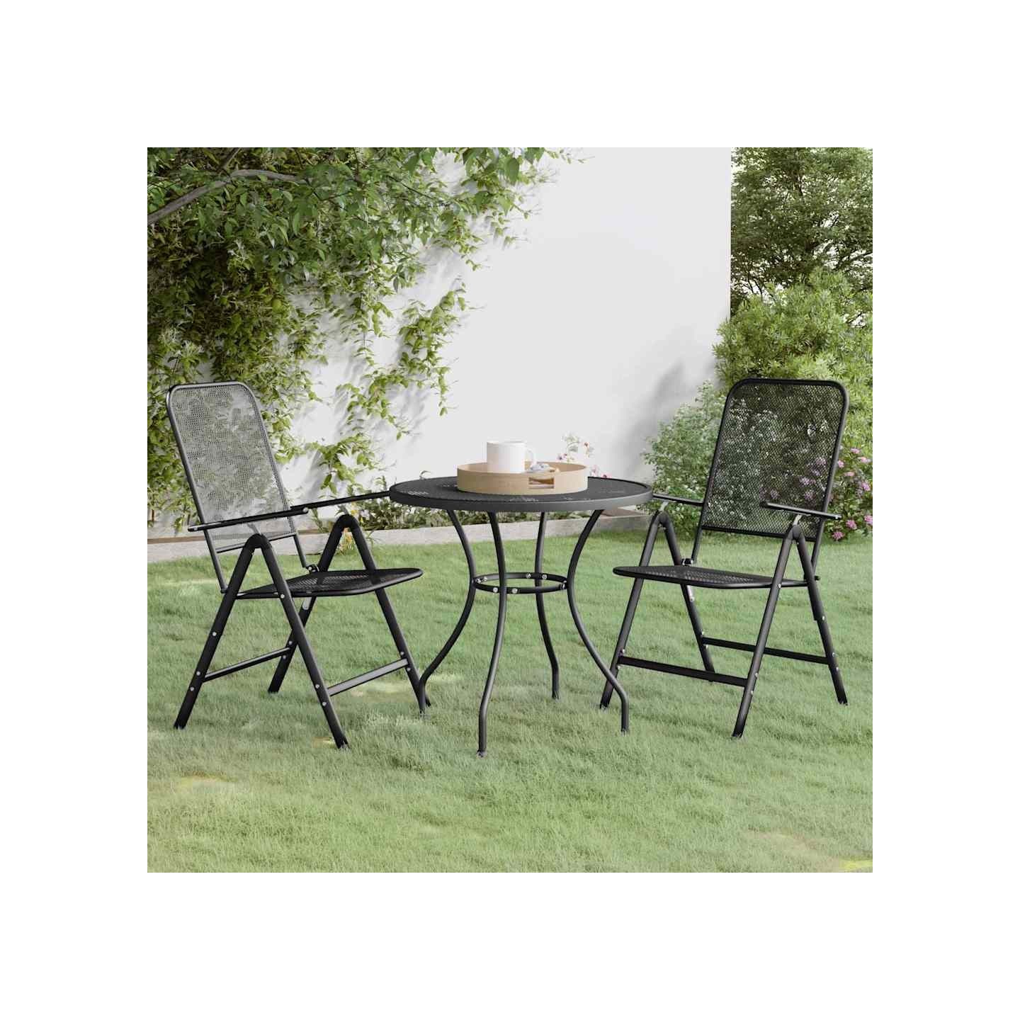 Ensemble à manger de jardin 3 pcs Maille Métal Anthracite