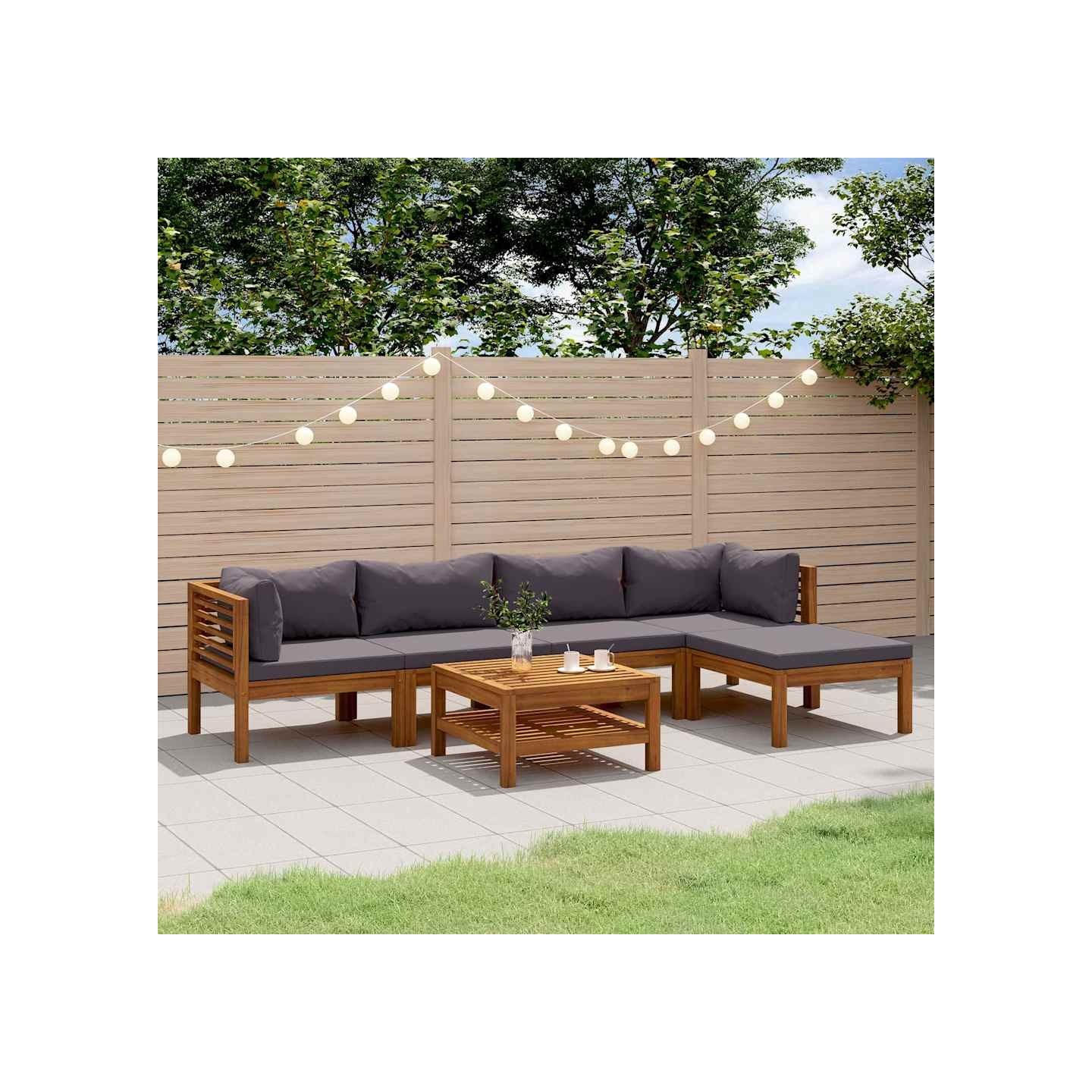 Salon de jardin 7 pcs avec coussin Bois d'acacia solide