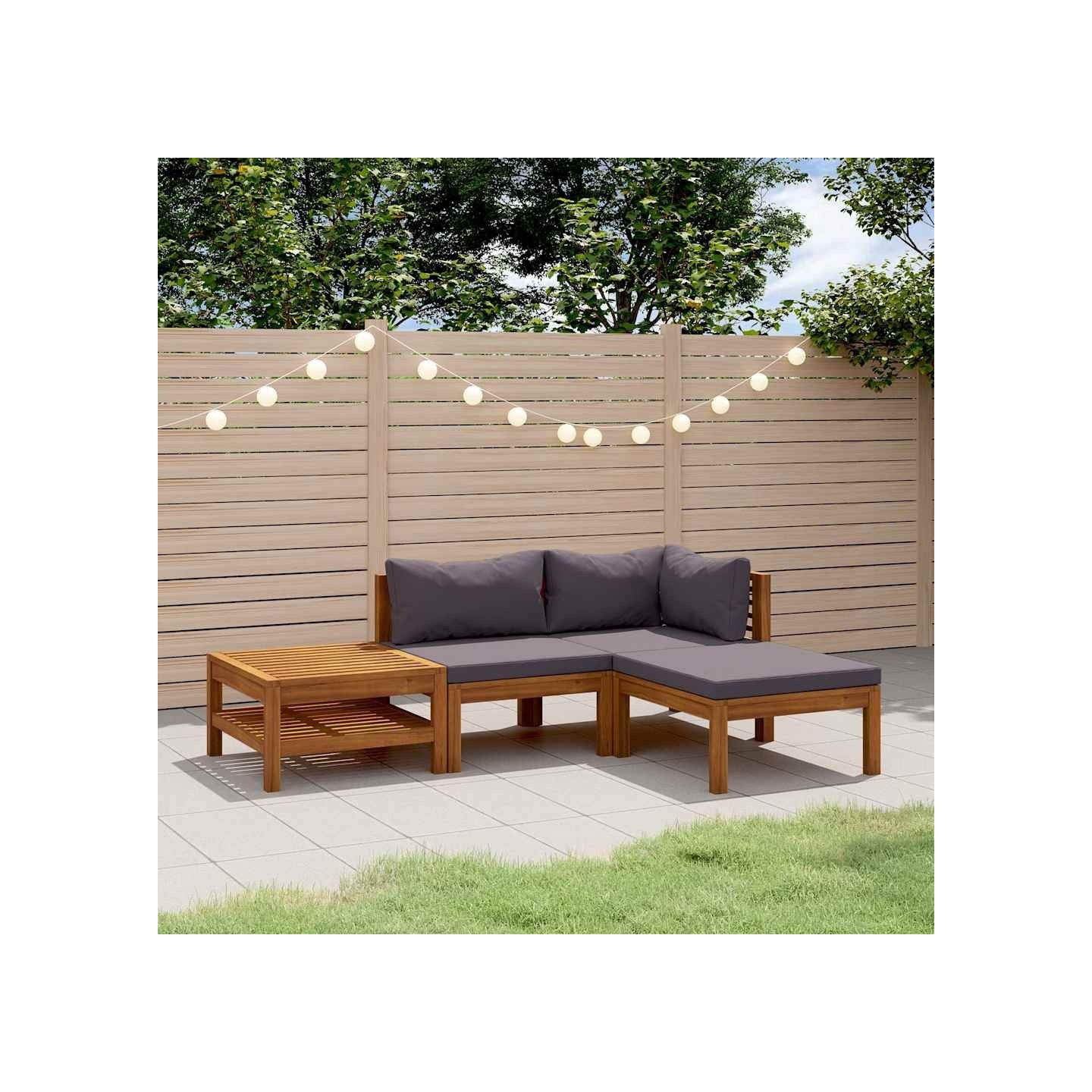 Salon de jardin 4 pcs avec coussin Bois d'acacia solide