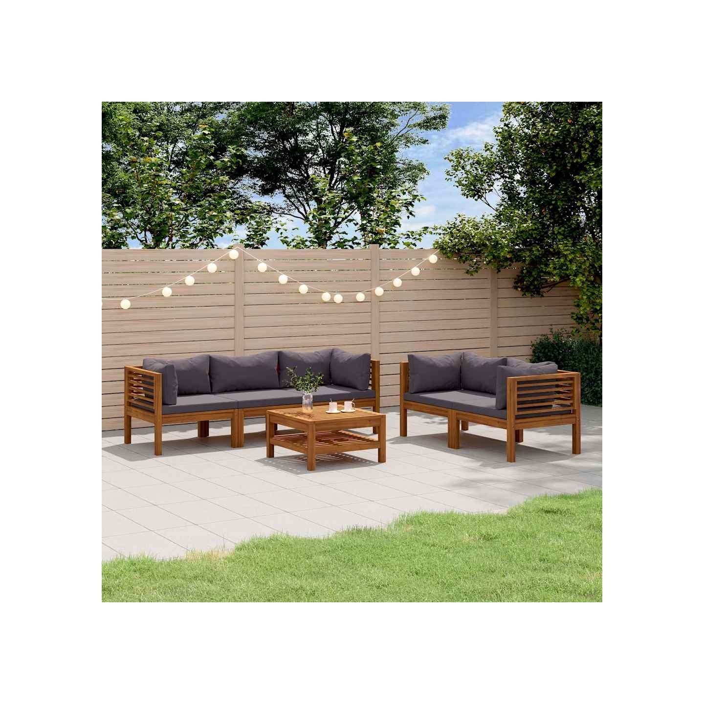 Salon de jardin 6 pcs avec coussin Bois d'acacia solide