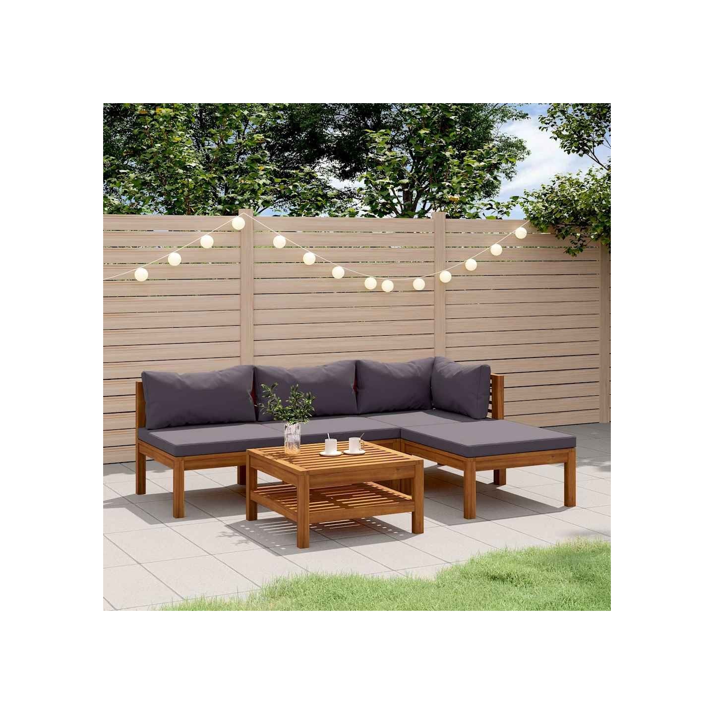 Salon de jardin 5 pcs avec coussin Bois d'acacia solide
