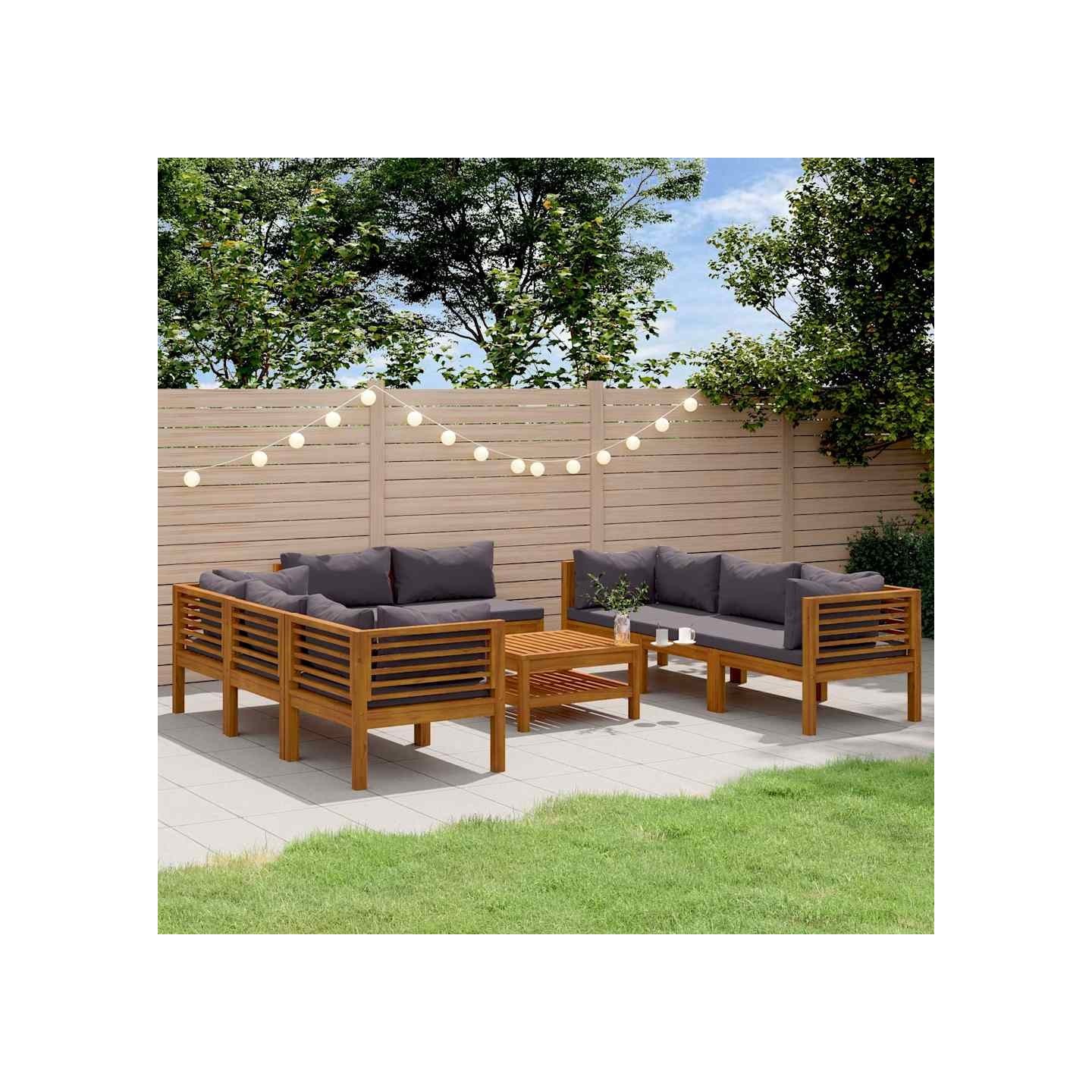 Salon de jardin 9 pcs avec coussin Bois d'acacia solide
