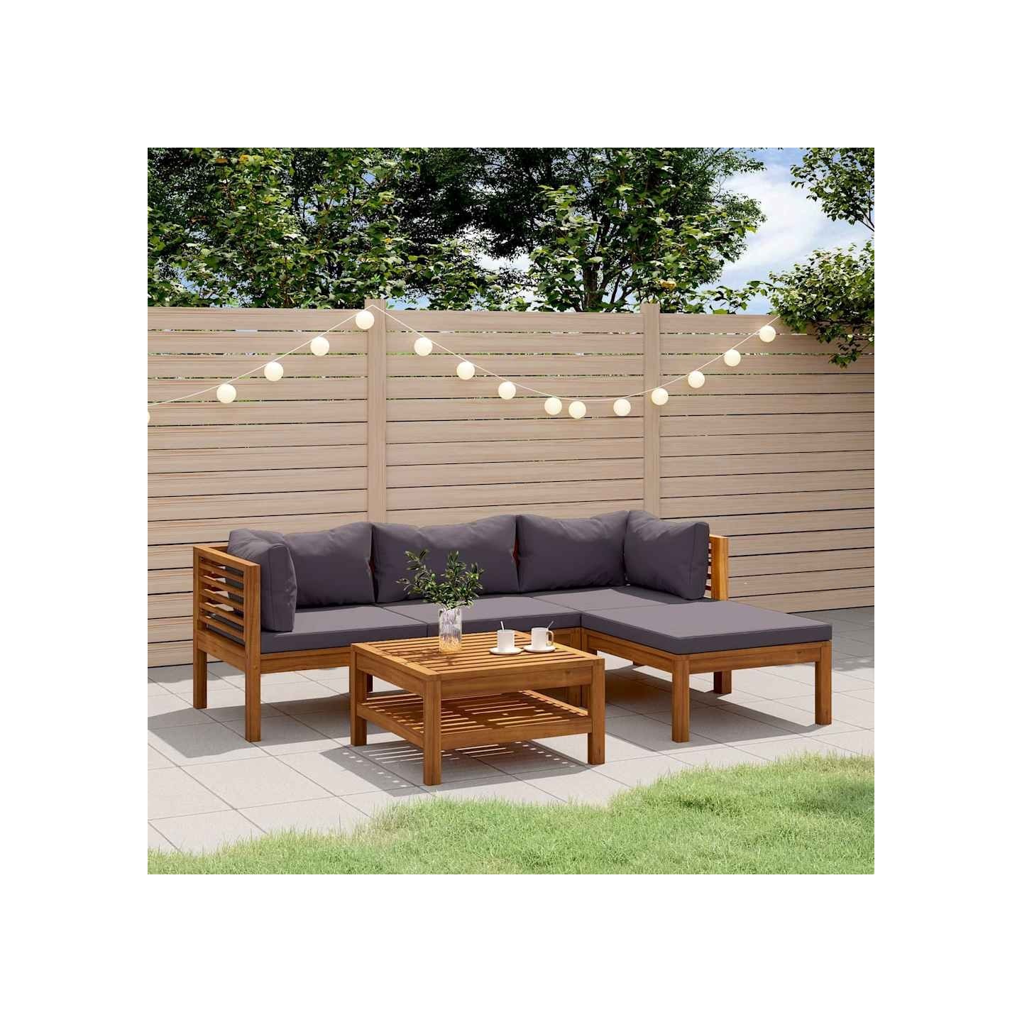Salon de jardin 5 pcs avec coussin Bois d'acacia solide