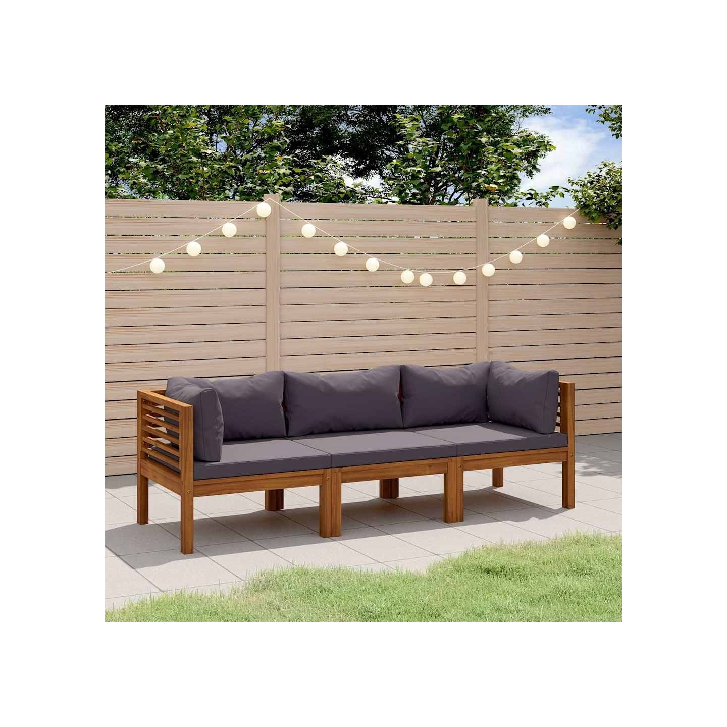 Canapé de jardin à 3 places avec coussin Bois d'acacia massif