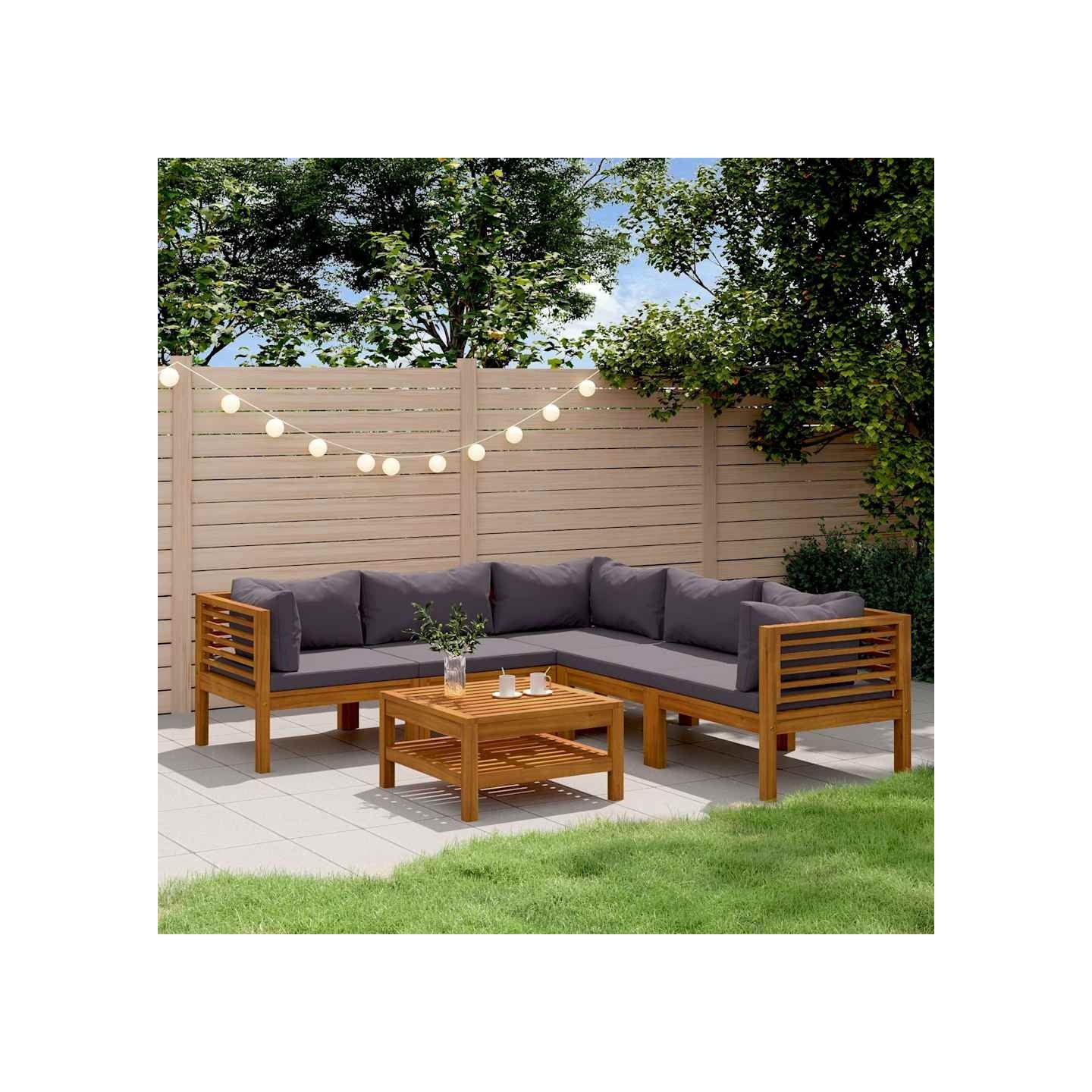 Salon de jardin 6 pcs avec coussin Bois d'acacia solide