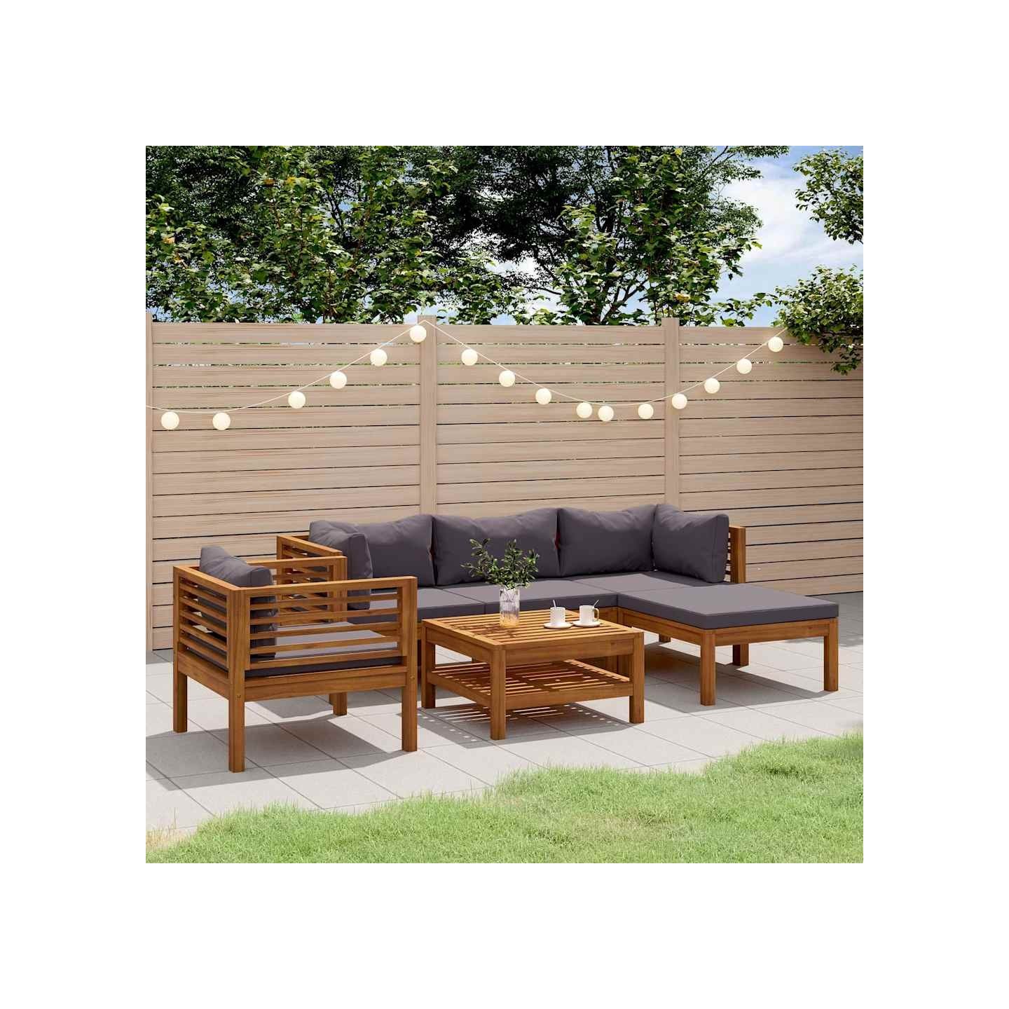 Salon de jardin 6 pcs avec coussin Bois d'acacia solide