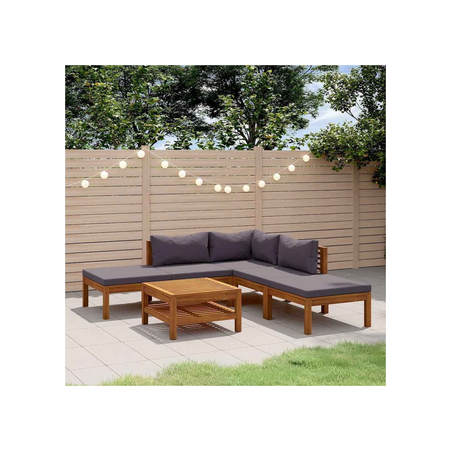Salon de jardin 6 pcs avec coussin Bois d'acacia solide