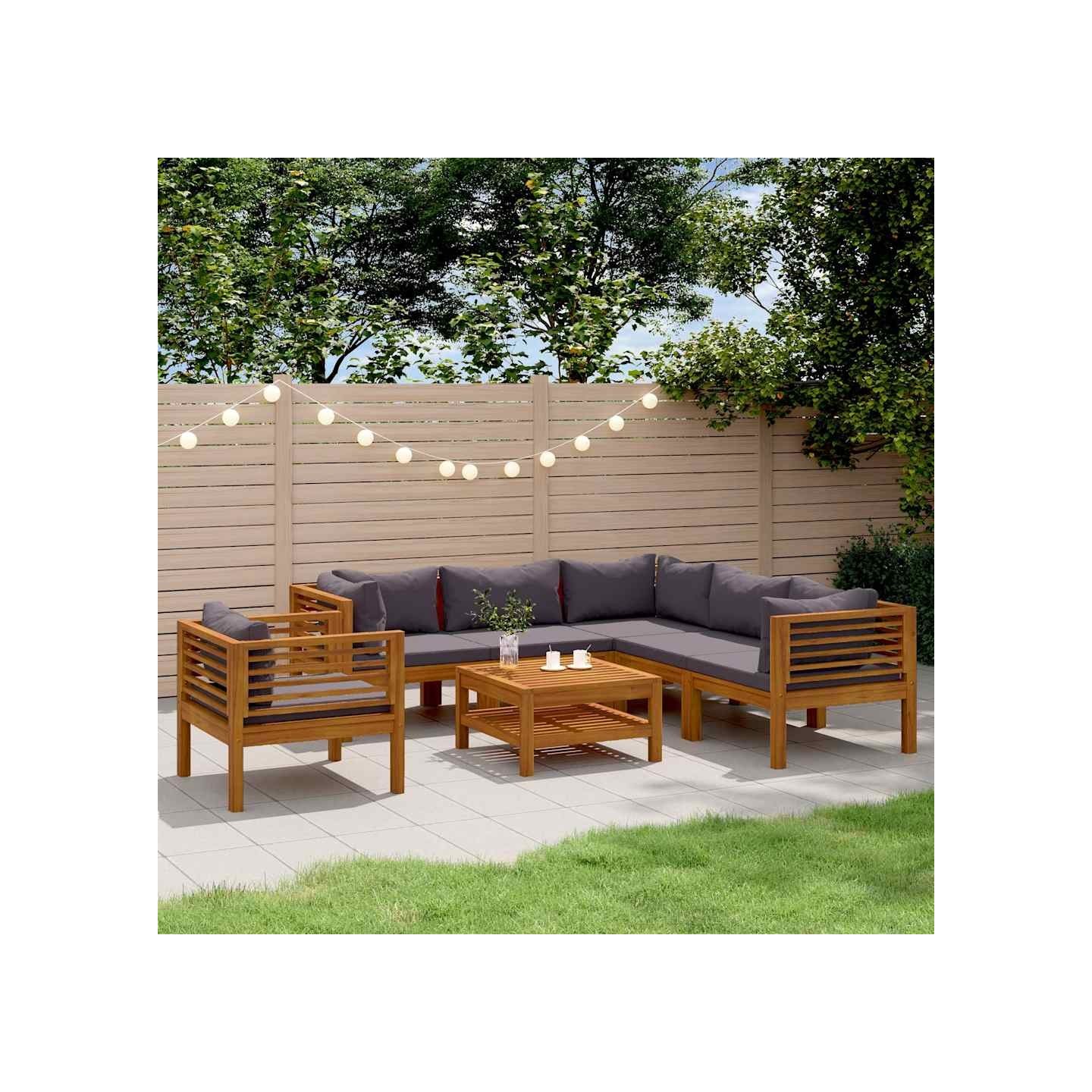 Salon de jardin 7 pcs avec coussin Bois d'acacia solide