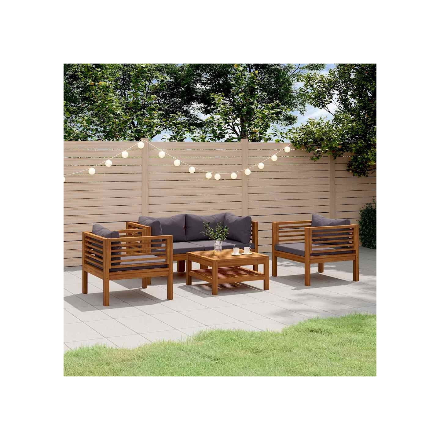 Salon de jardin 5 pcs avec coussin Bois d'acacia solide