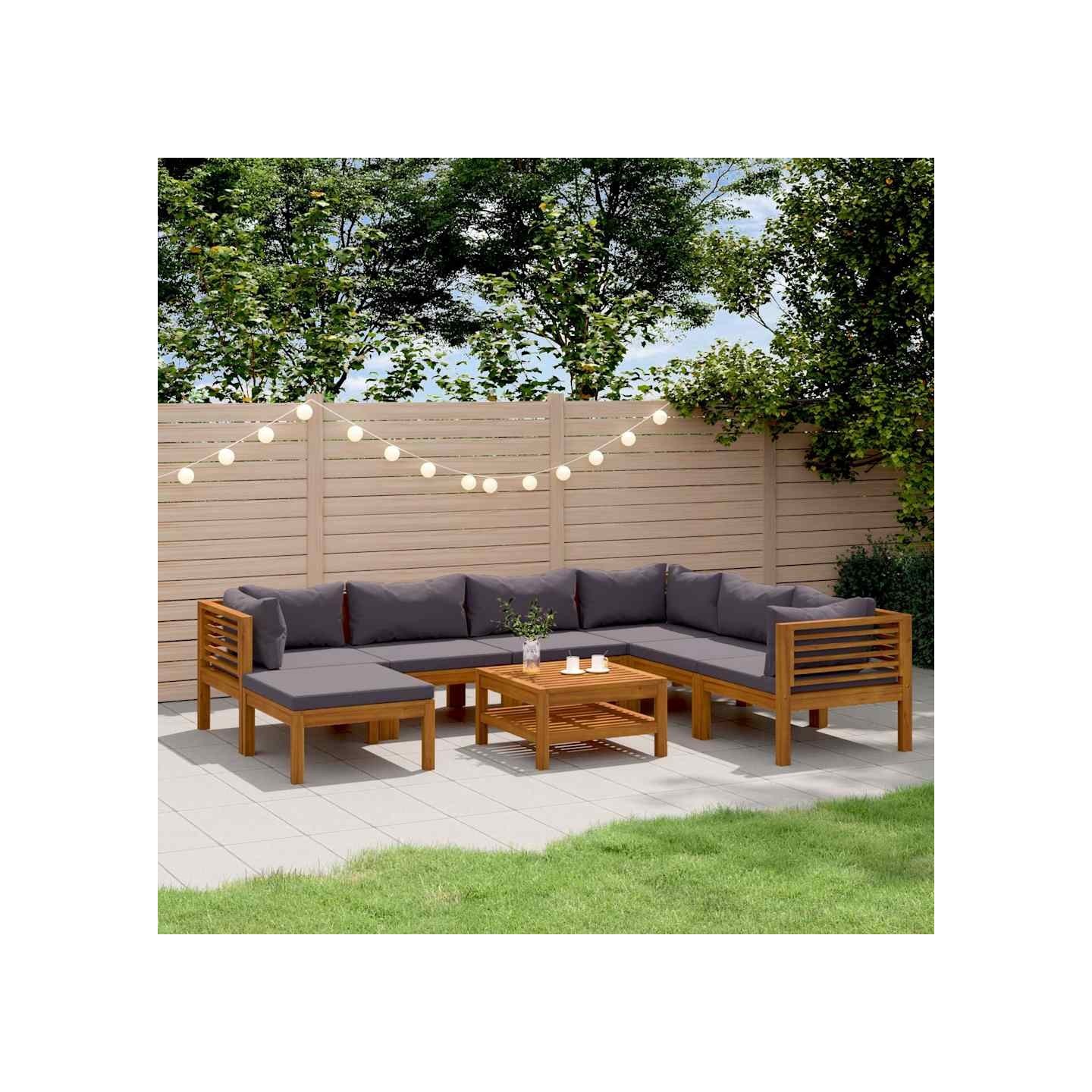 Salon de jardin 8 pcs avec coussin Bois d'acacia solide