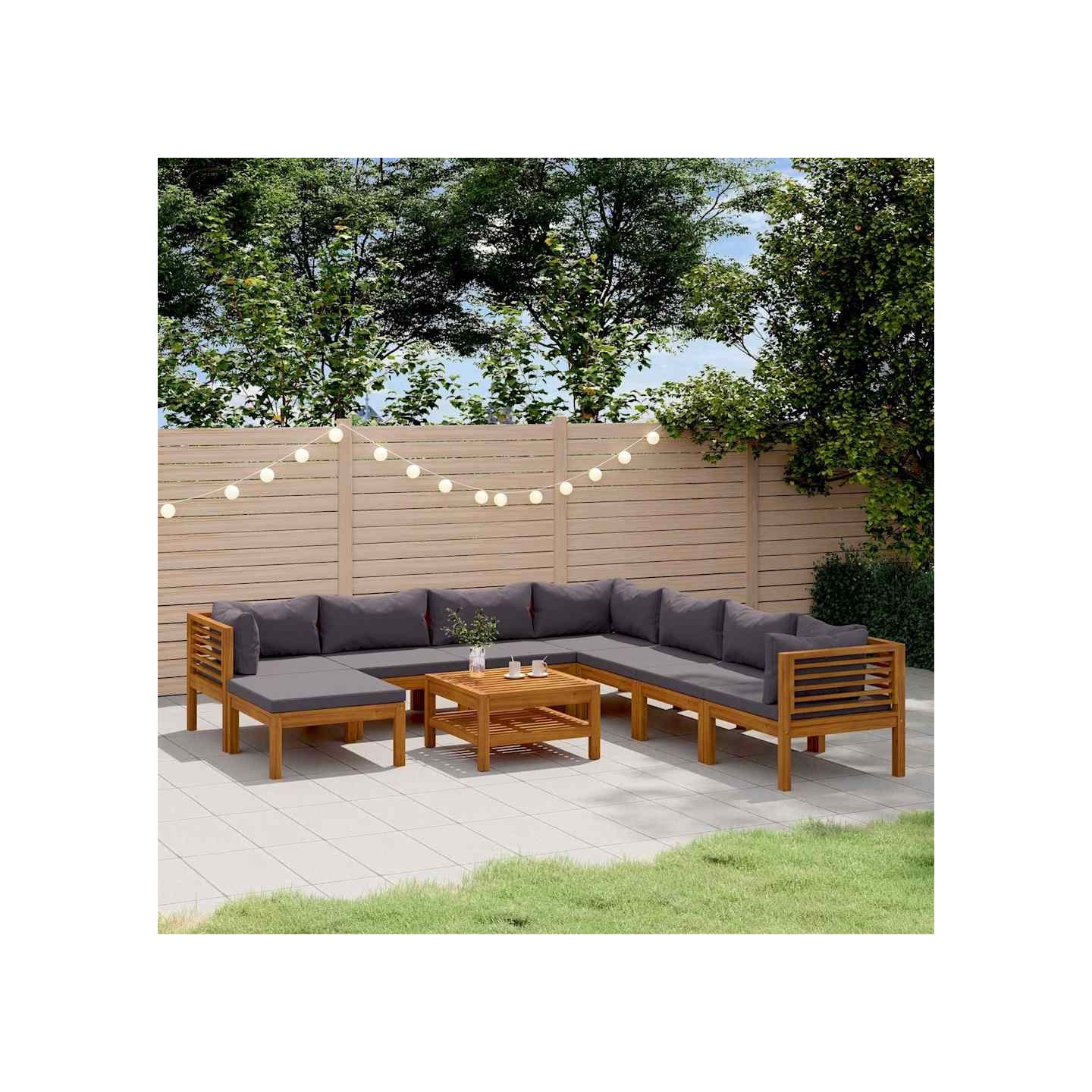 Salon de jardin 9 pcs avec coussin Bois d'acacia solide