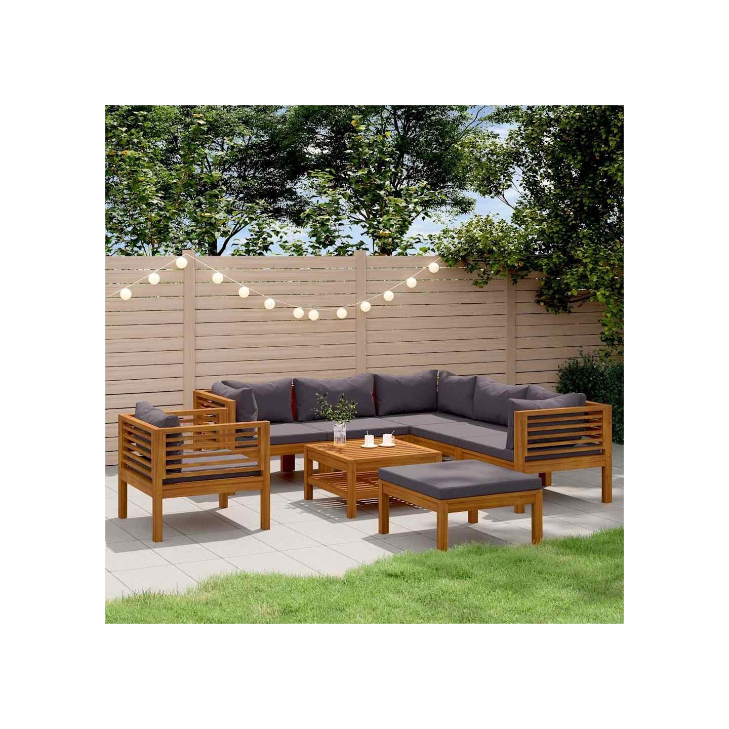 Salon de jardin 8 pcs avec coussin Bois d'acacia solide