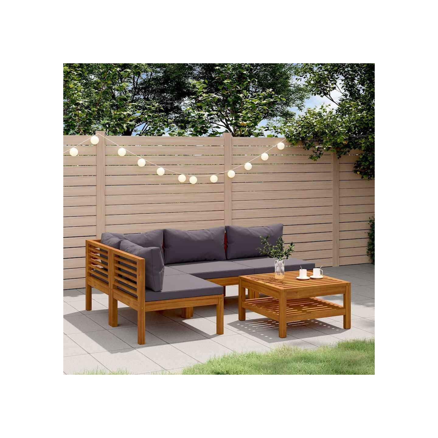 Salon de jardin 5 pcs avec coussin Bois d'acacia solide