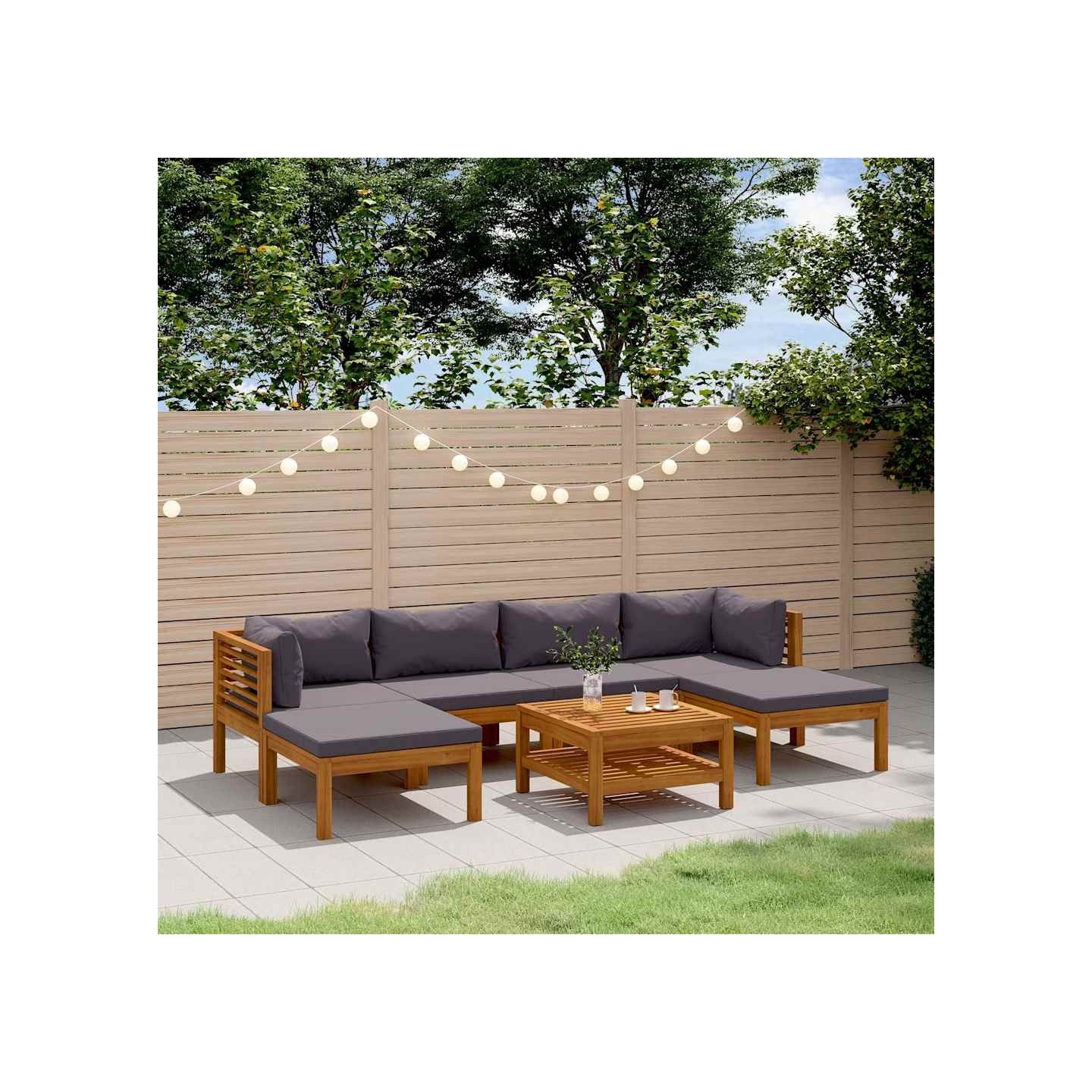 Salon de jardin 7 pcs avec coussin Bois d'acacia solide