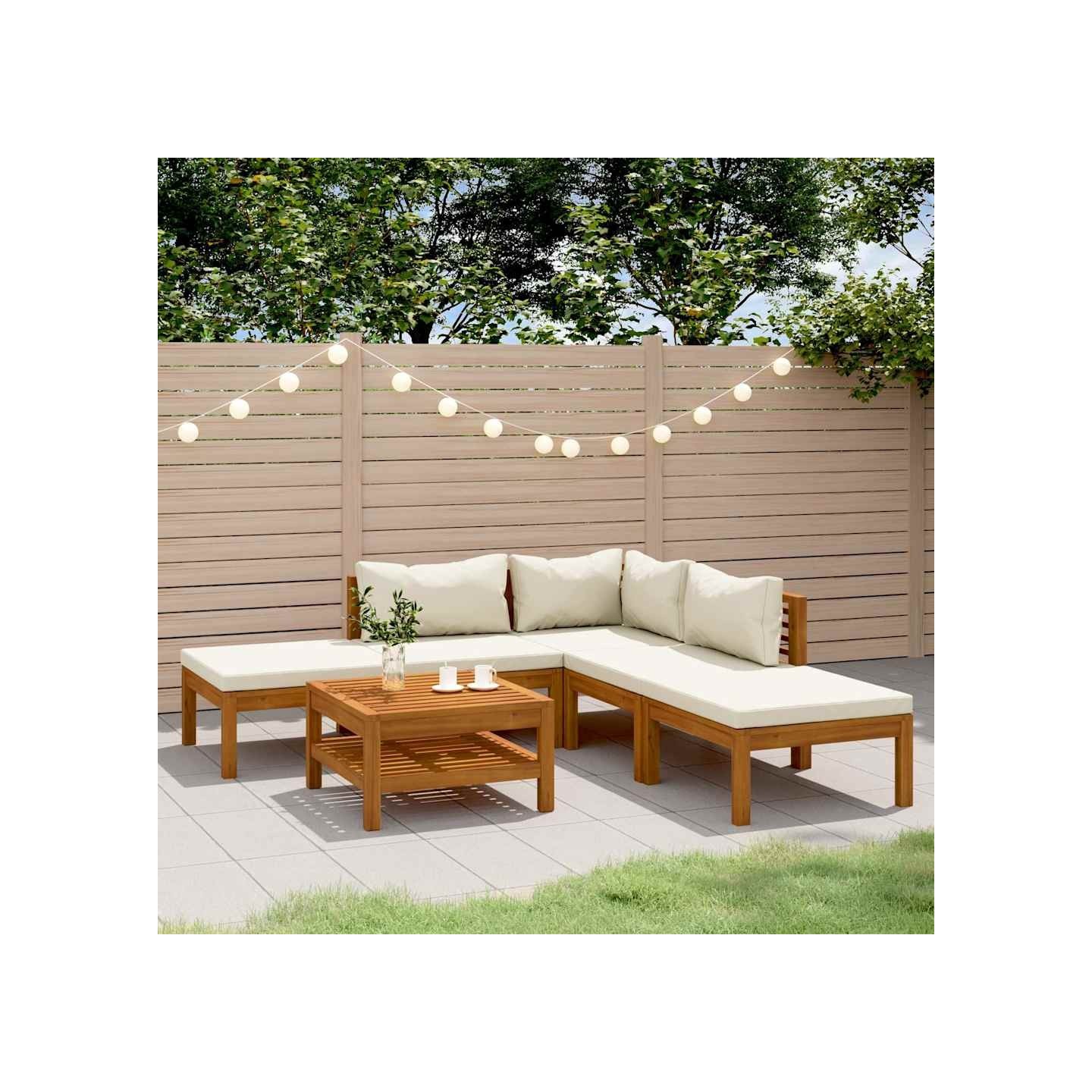 Salon de jardin 6 pcs avec coussin crème Bois d'acacia solide